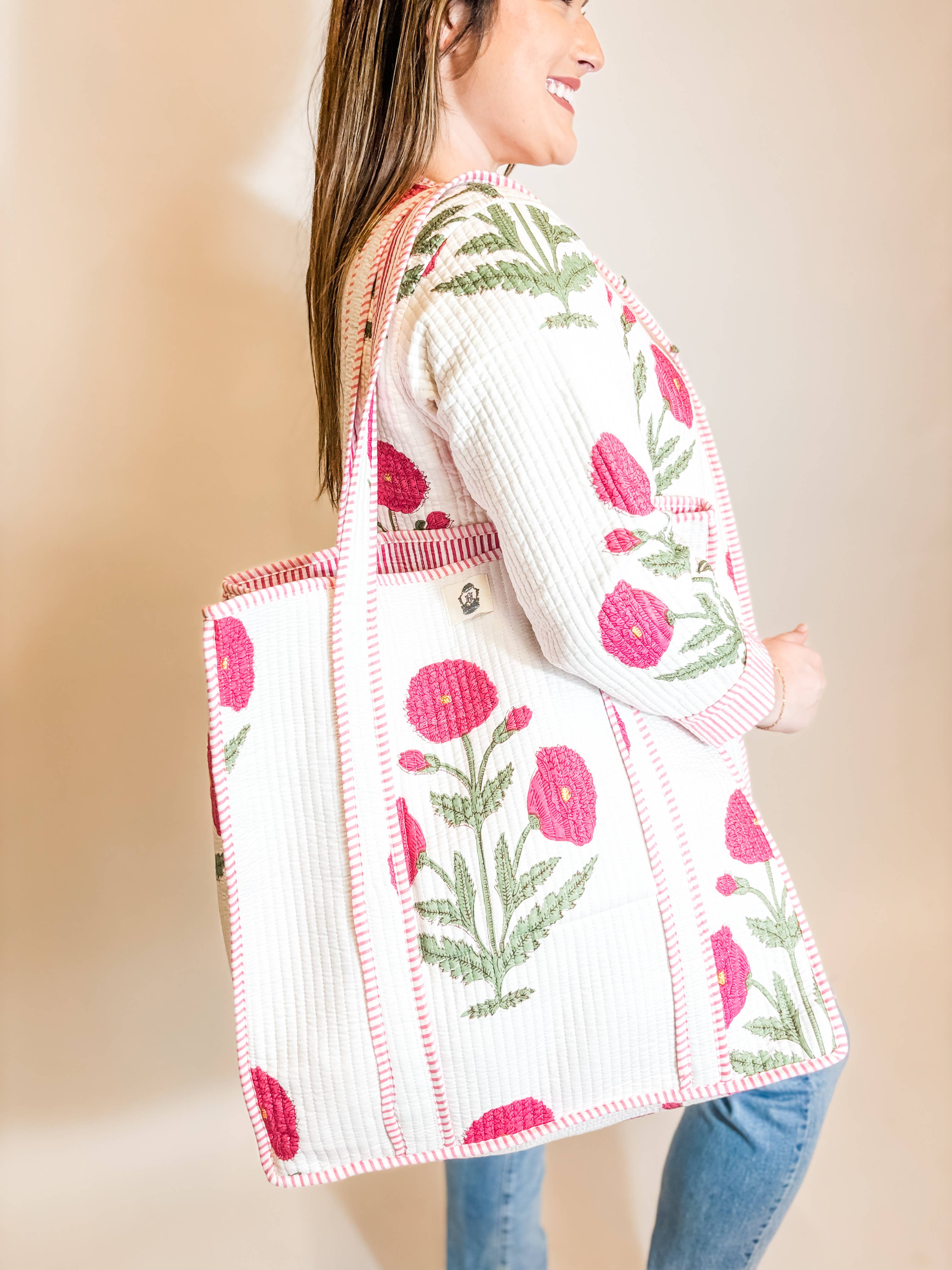 Pink Mughal Quilted Tote Bag