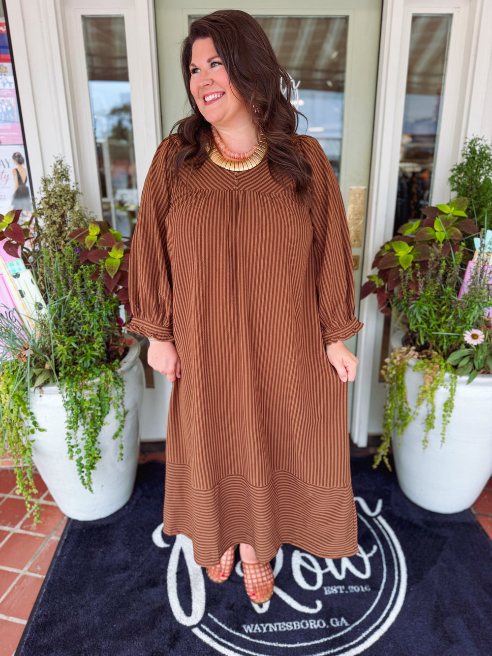 The Evelynn Striped Midi Dress (XL-2X)