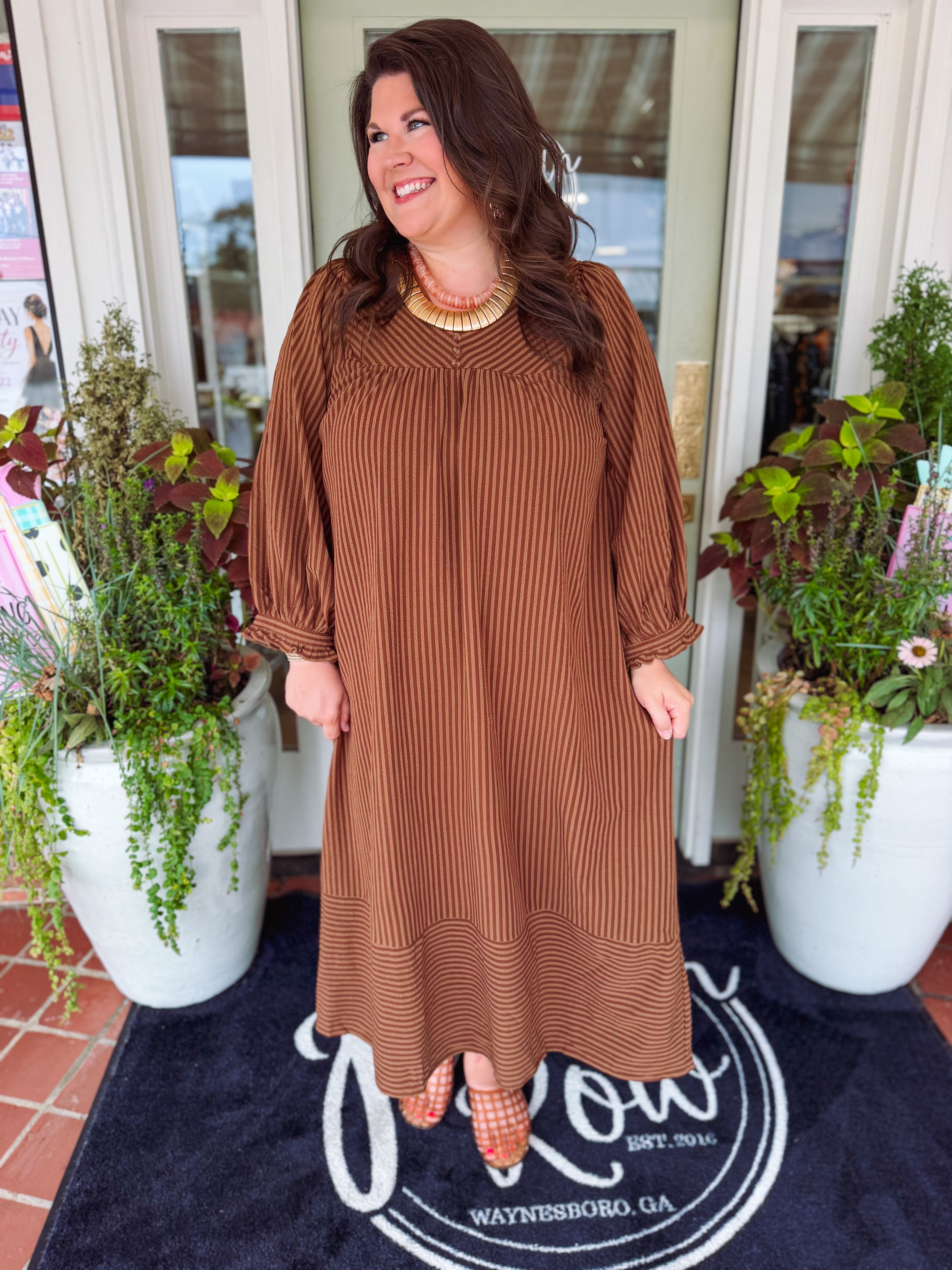 The Evelynn Striped Midi Dress (XL-2X)