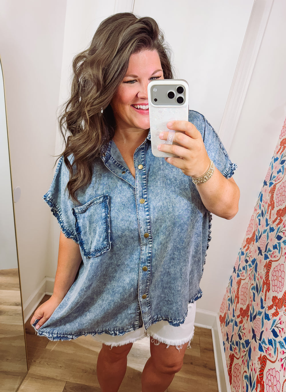 The Deanna Denim Ruffle Top (S-3X)