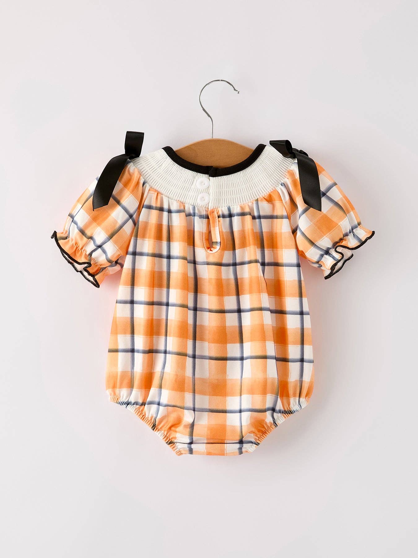 Halloween Smocked Plaid Baby Girls Romper