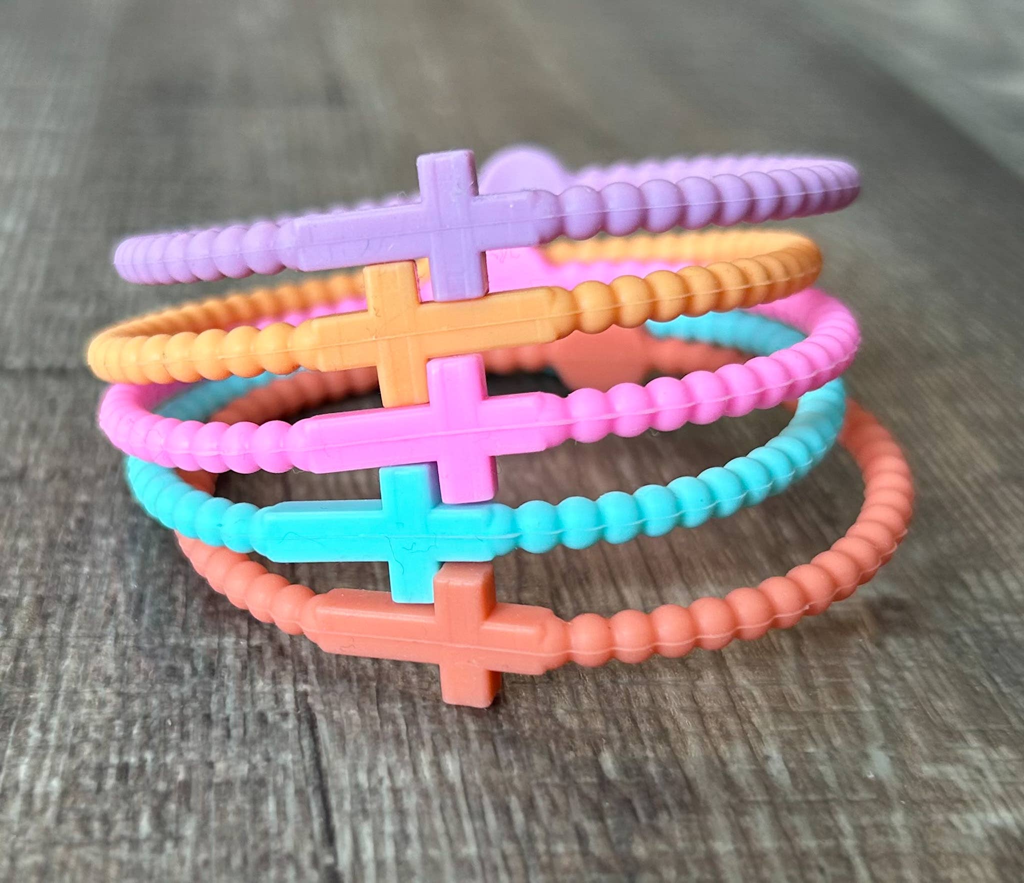 Silicone Cross Bracelet Set of 5 in Pastel