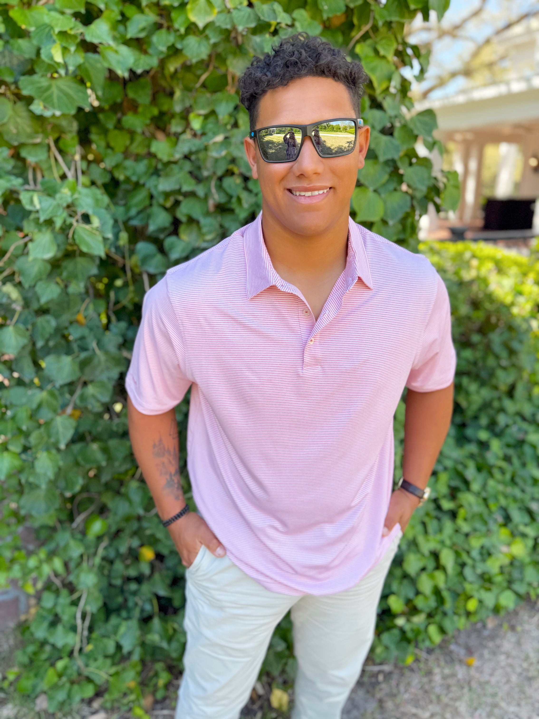 Heather Madison Stripe Polo in Desert Rose By Southern Shirt Co.