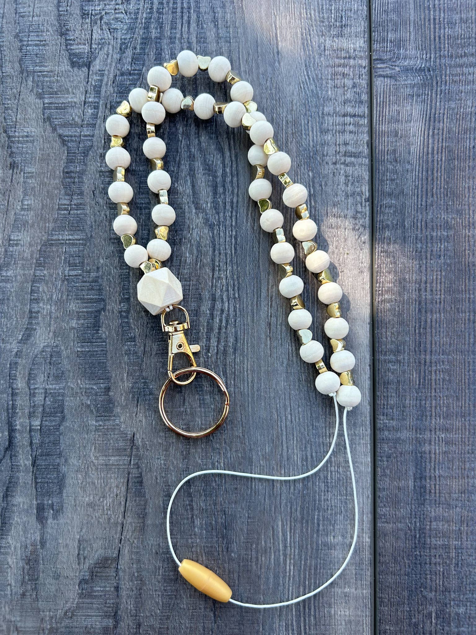 Gold Heart Beaded Lanyard with Breakaway Clasp