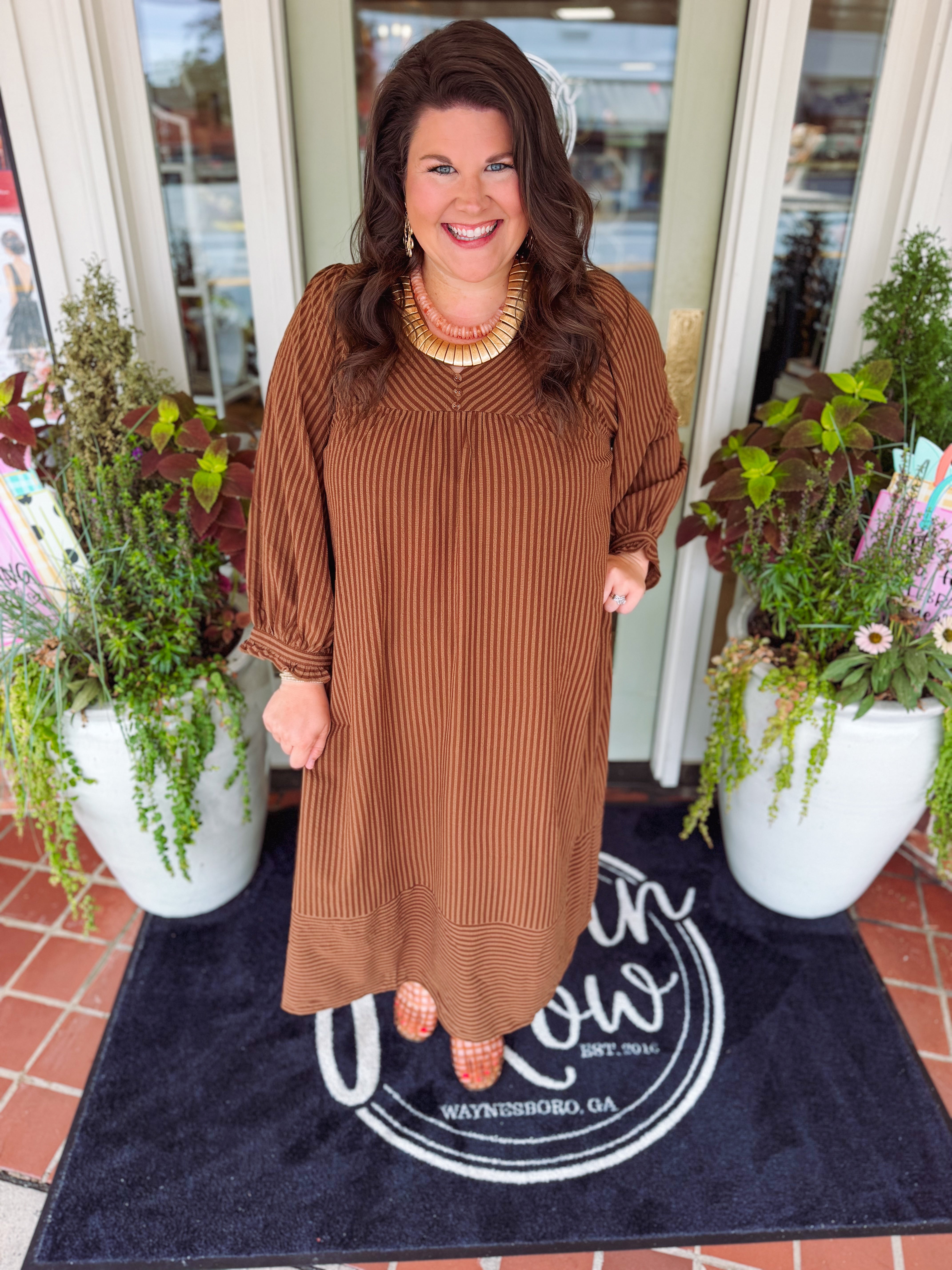 The Evelynn Striped Midi Dress (XL-2X)