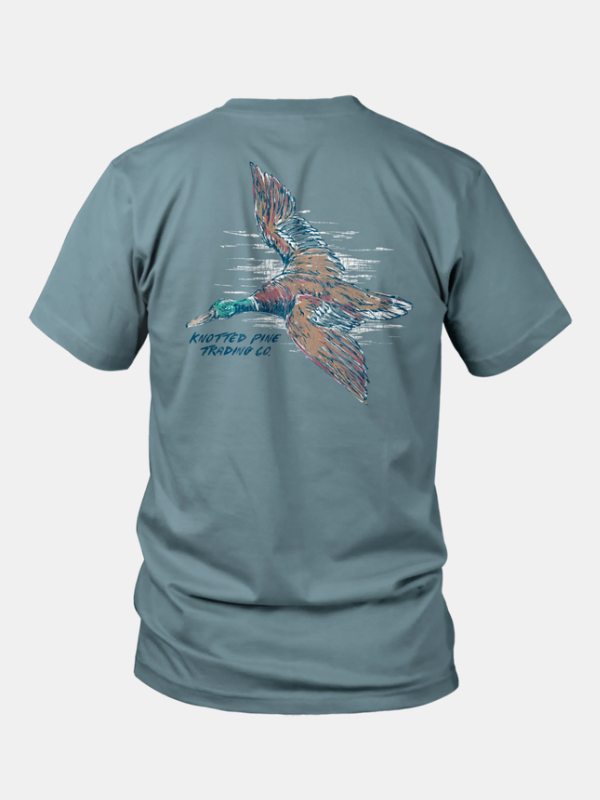 Flying Mallard Duck Tee in Blue by Knotted Pine Trading Co.