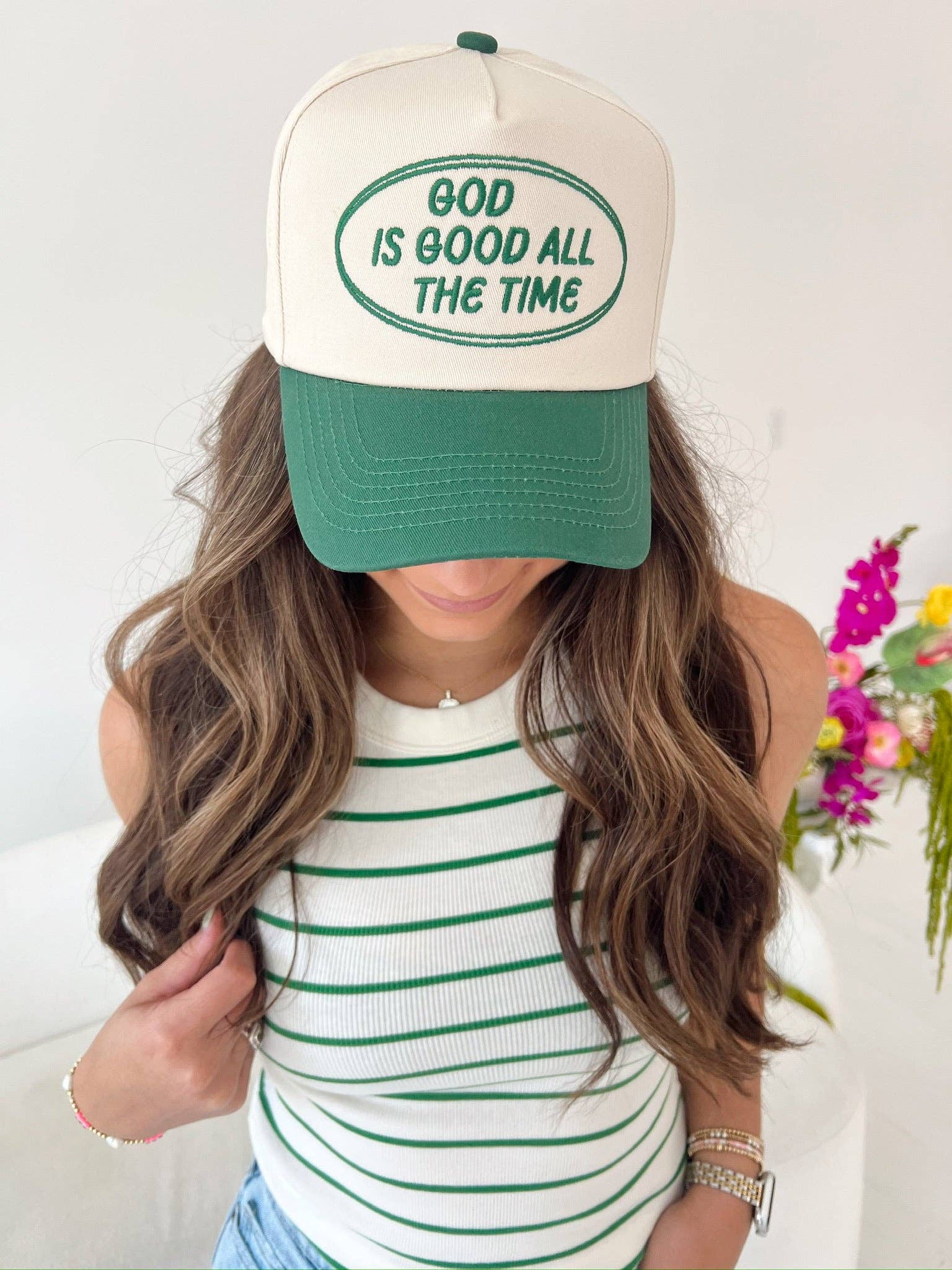 God is Good Green Vintage Trucker Hat