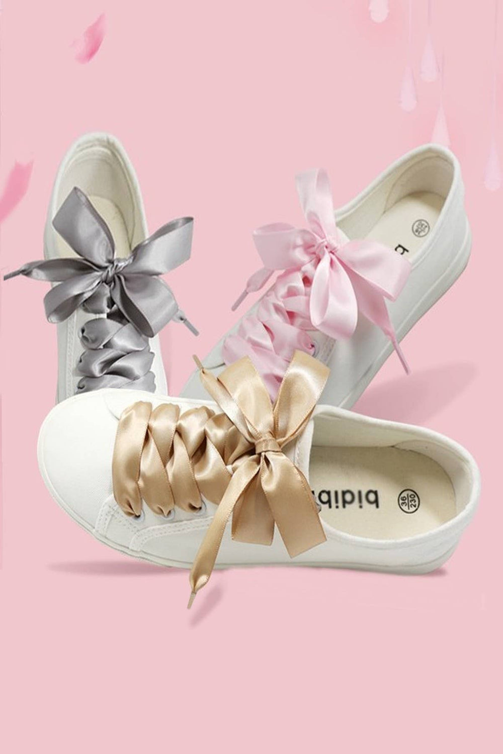 Silk Satin Ribbon Bow Shoe Laces in White