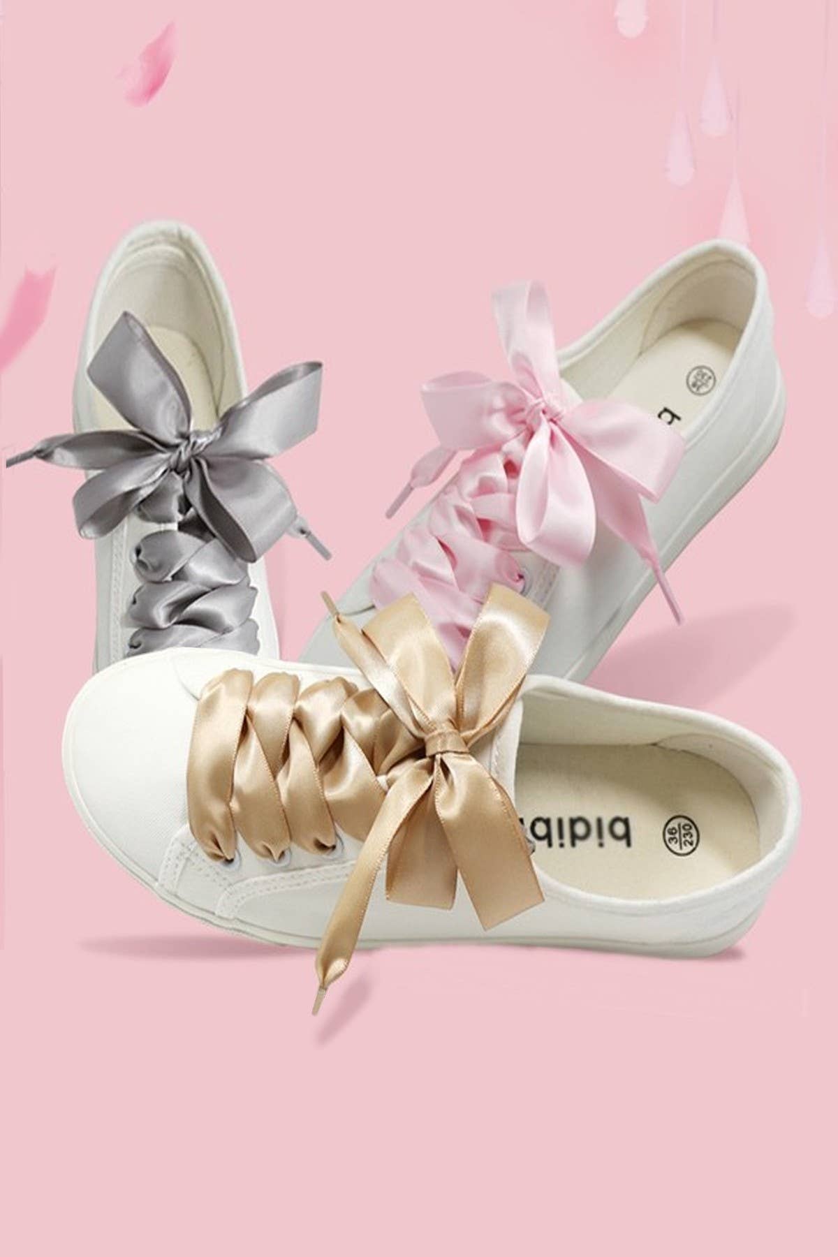 Silk Satin Ribbon Bow Shoe Laces in White