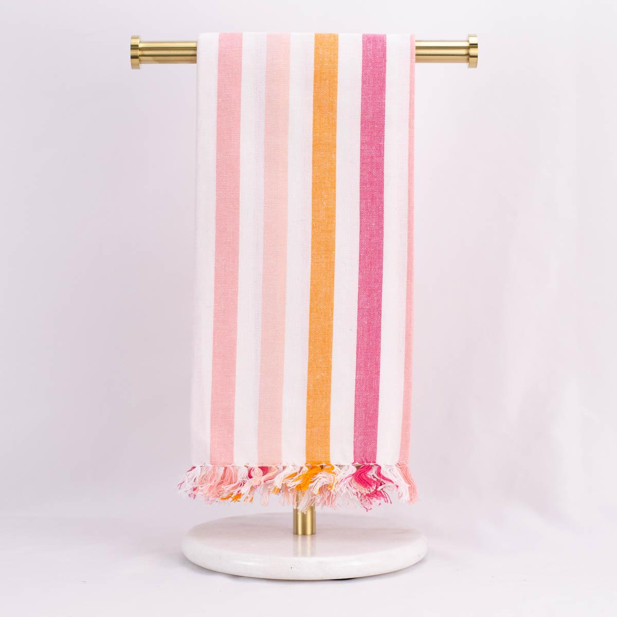 Stripe Fringe Napkin in Pink/White