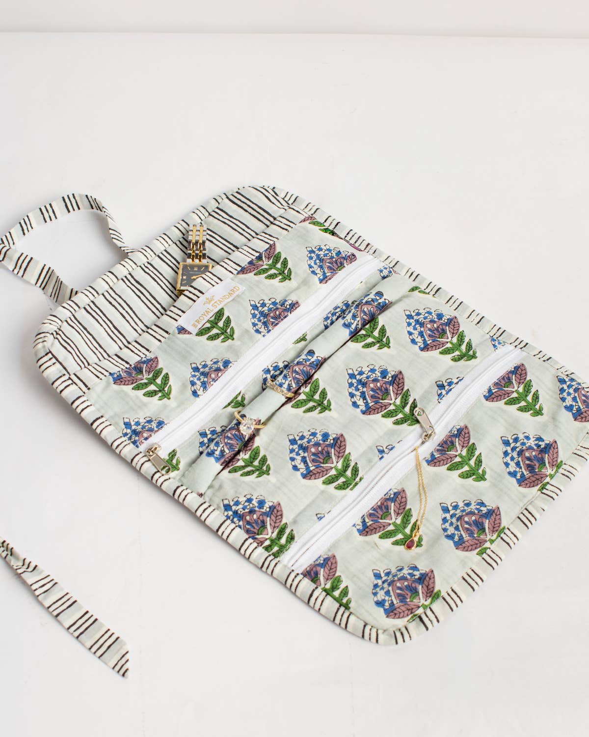 Leighton Quilted Jewelry Roll-Blue