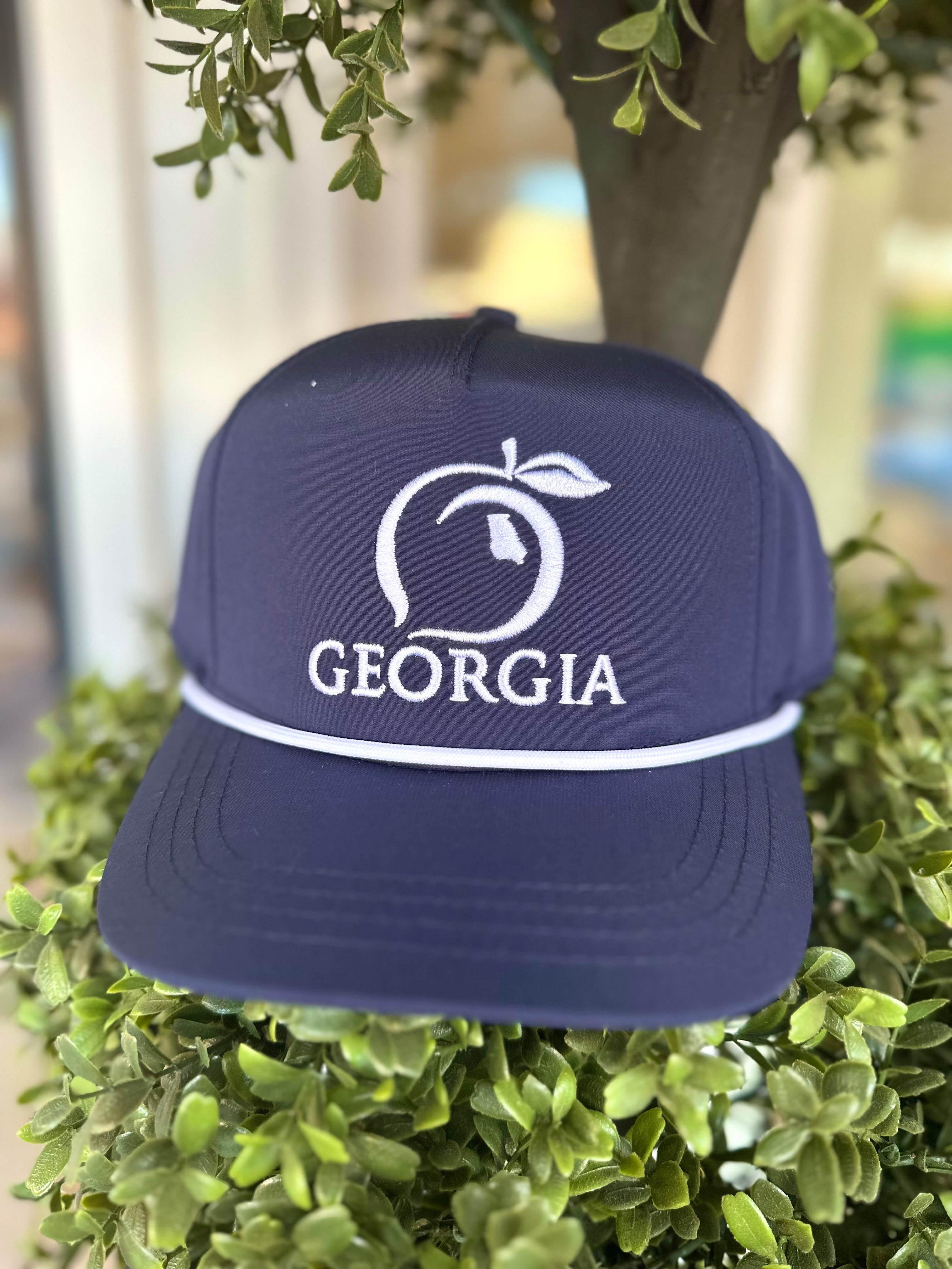 Navy Blue Original Georgia White Rope Hat by Peach State Pride