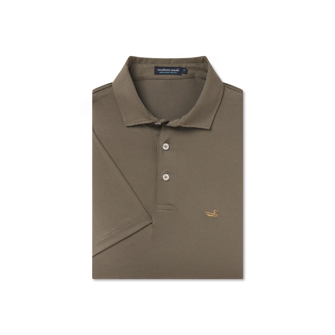 Wellington Stripe Bermuda Performance Polo in Dark Olive by Southern Marsh