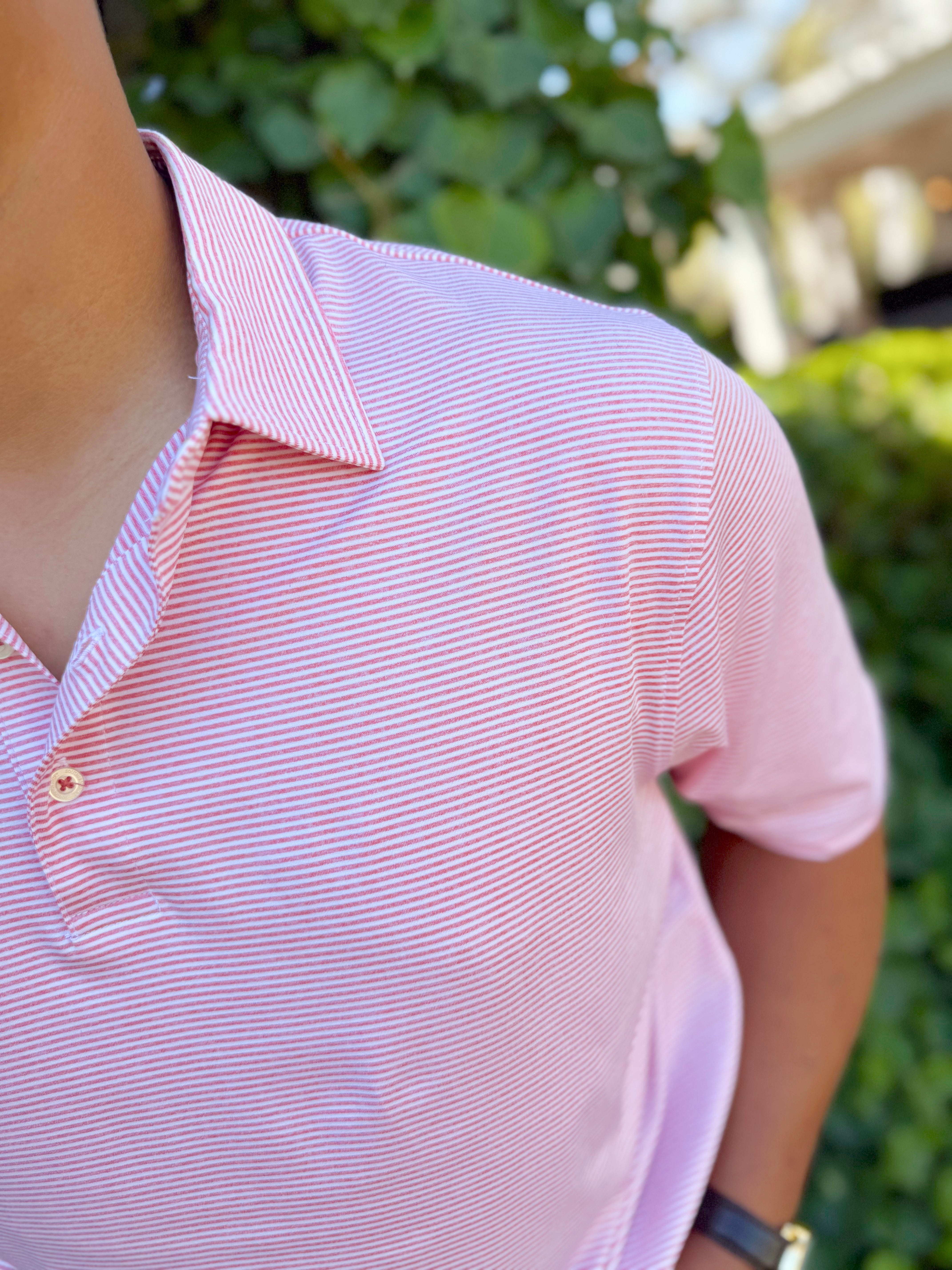 Heather Madison Stripe Polo in Desert Rose By Southern Shirt Co.