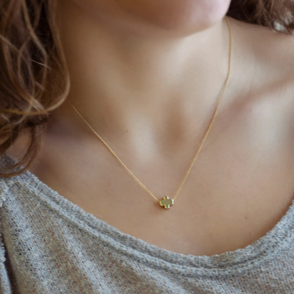 Faith Over Fear Gold Cross Necklace