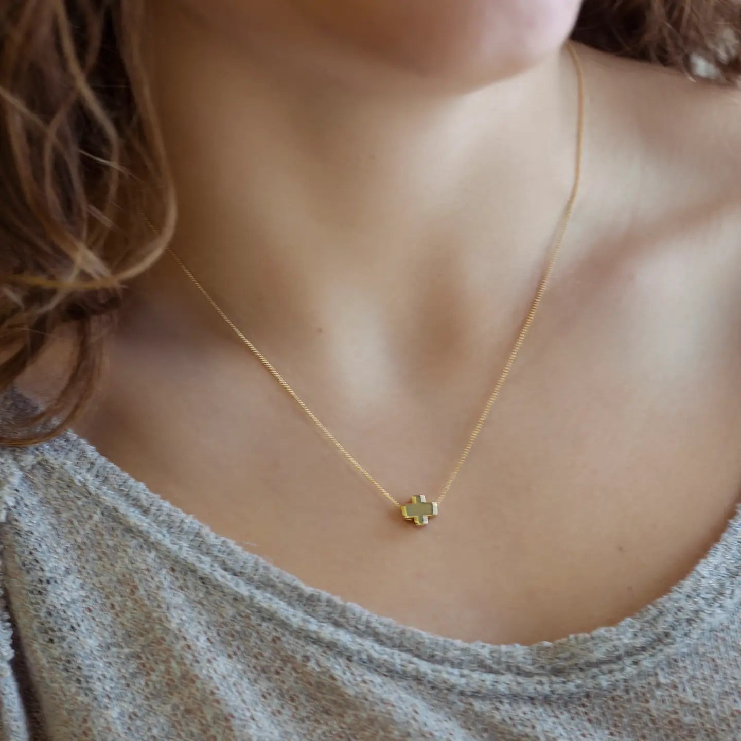 Faith Over Fear Gold Cross Necklace