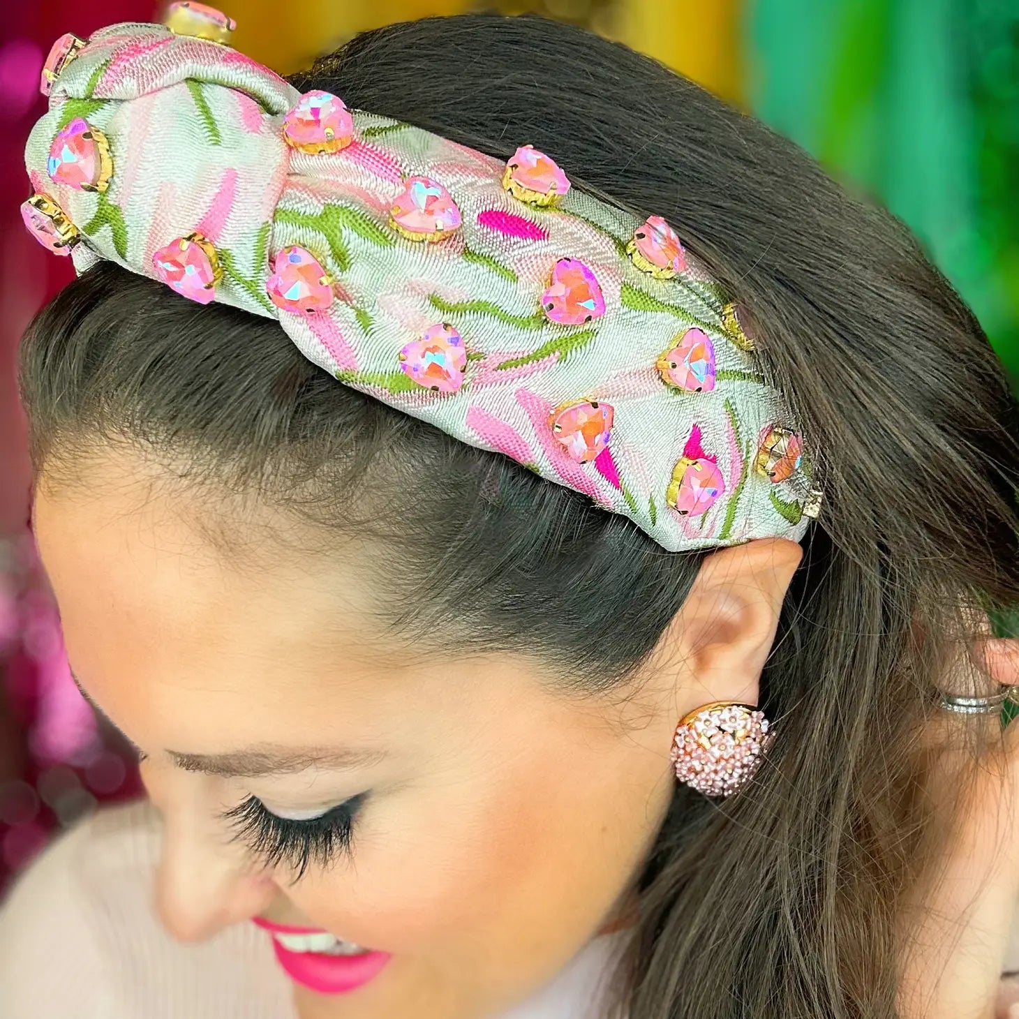 Garden Party Headband with Light Pink Heart Crystals by Brianna Cannon