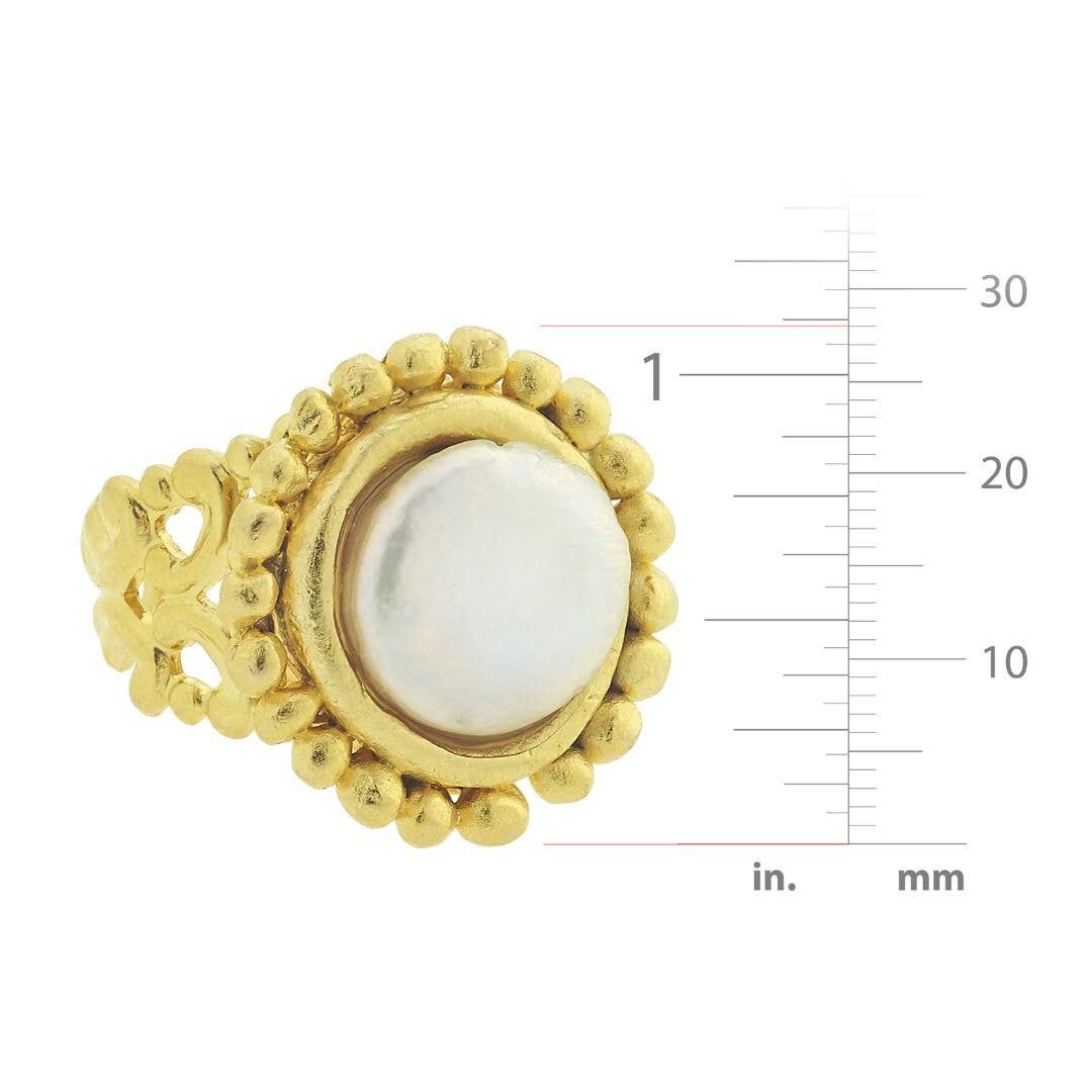 Handcast Gold Adjustable Ring with Freshwater Pearl by Susan Shaw