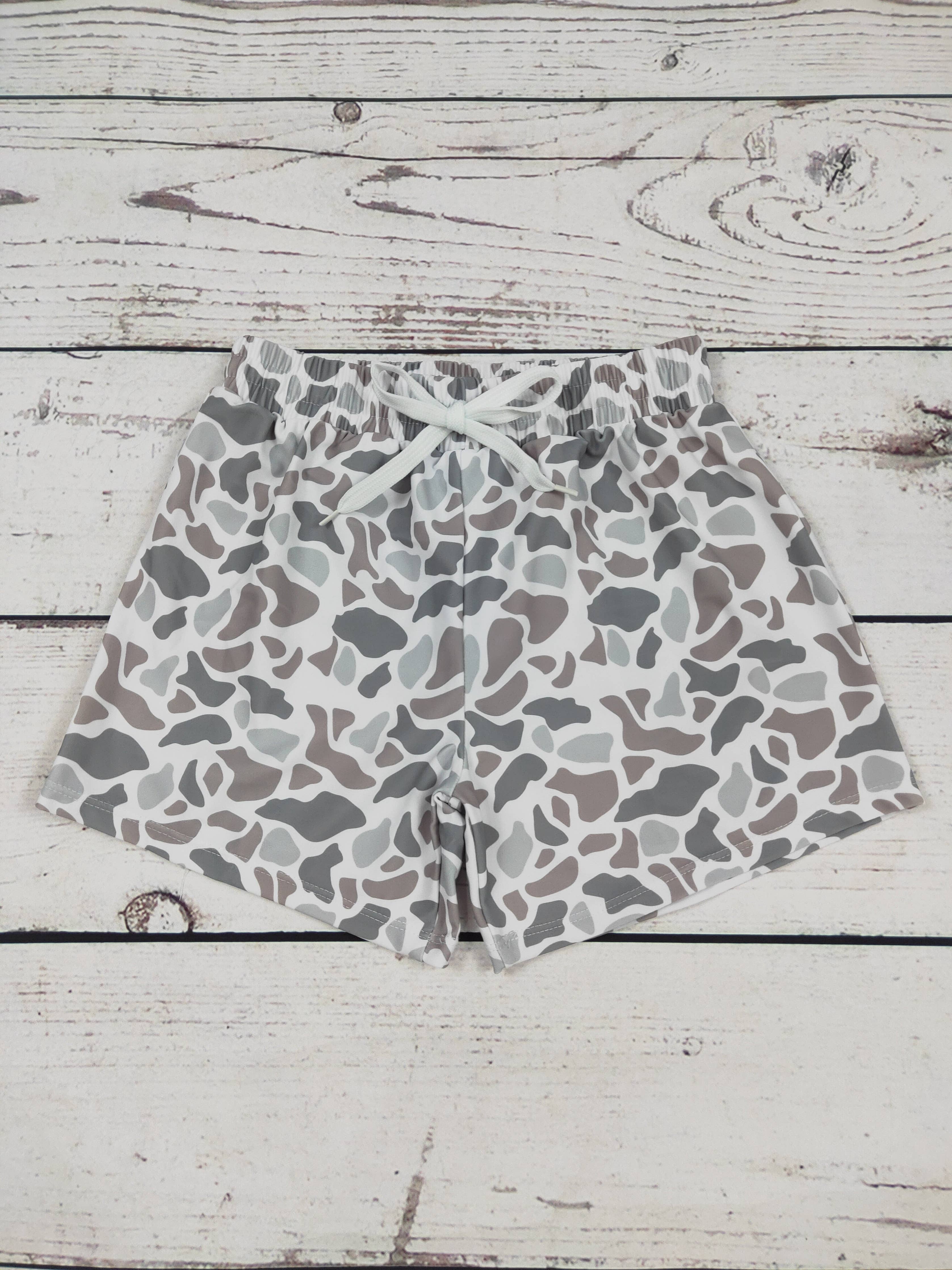 Boys Grey Camouflage Beach Swim Shorts