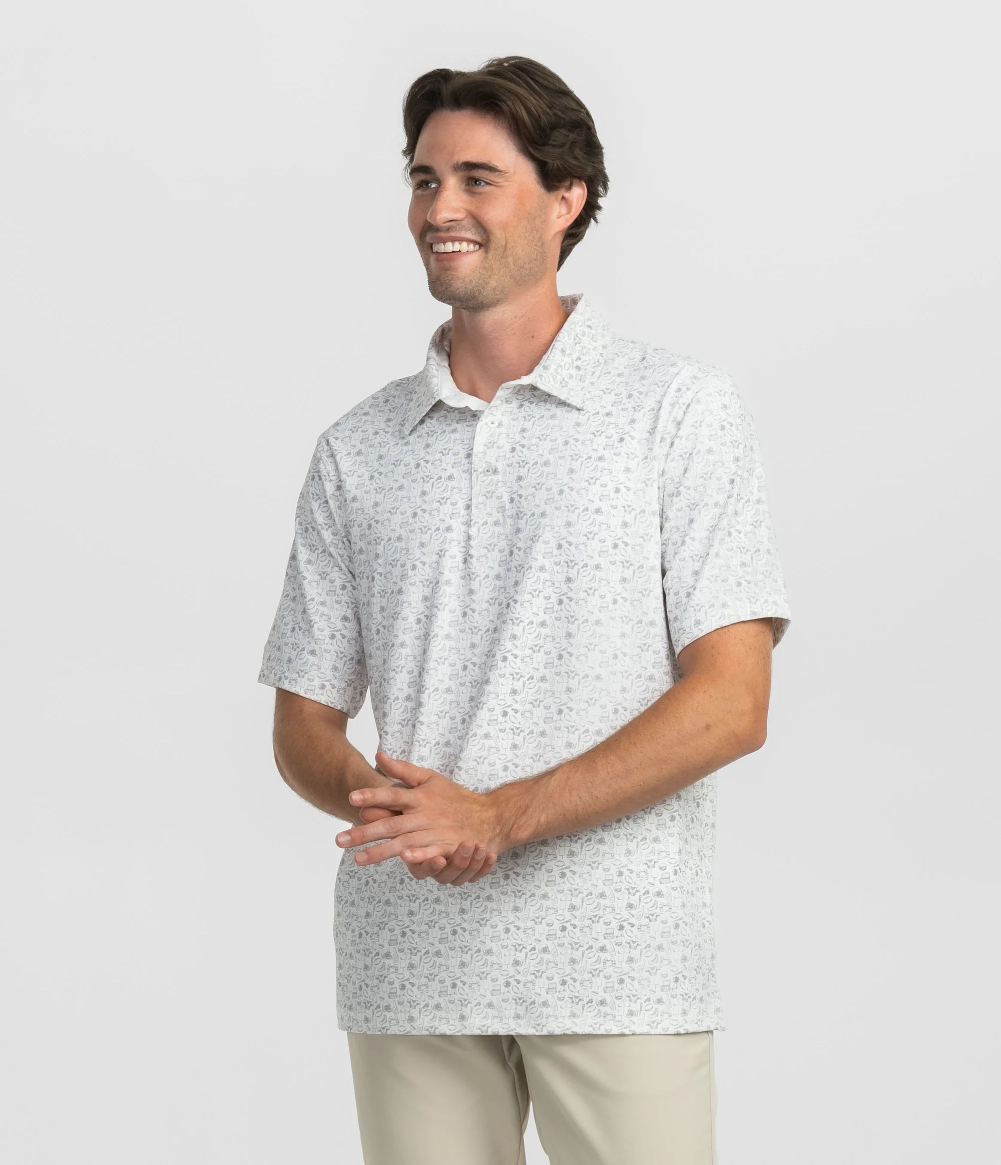 Biggest Fan Printed Polo in Hazy Gray by Southern Shirt Co.