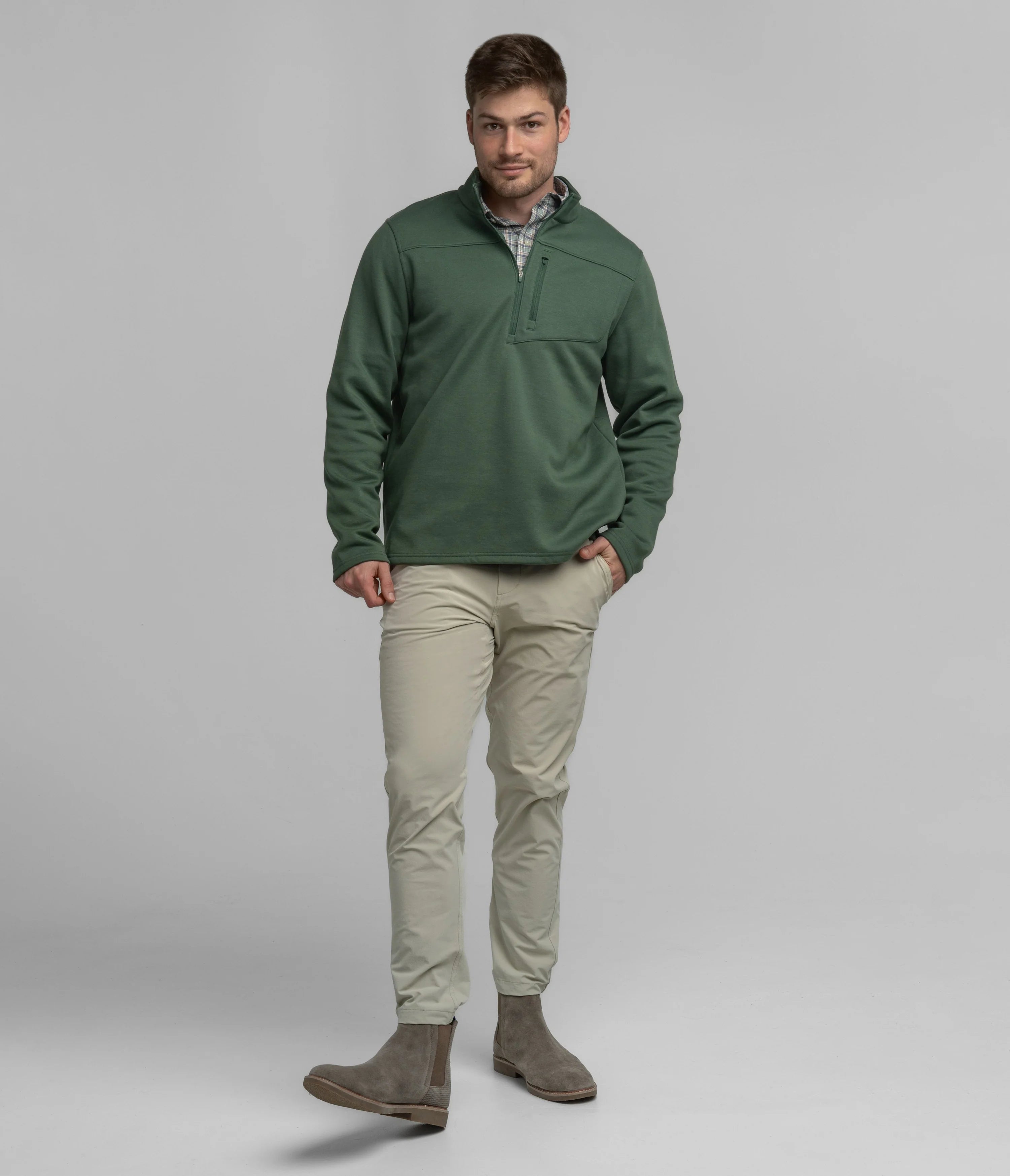 Fleece Essential Qtr Zip in Mallard