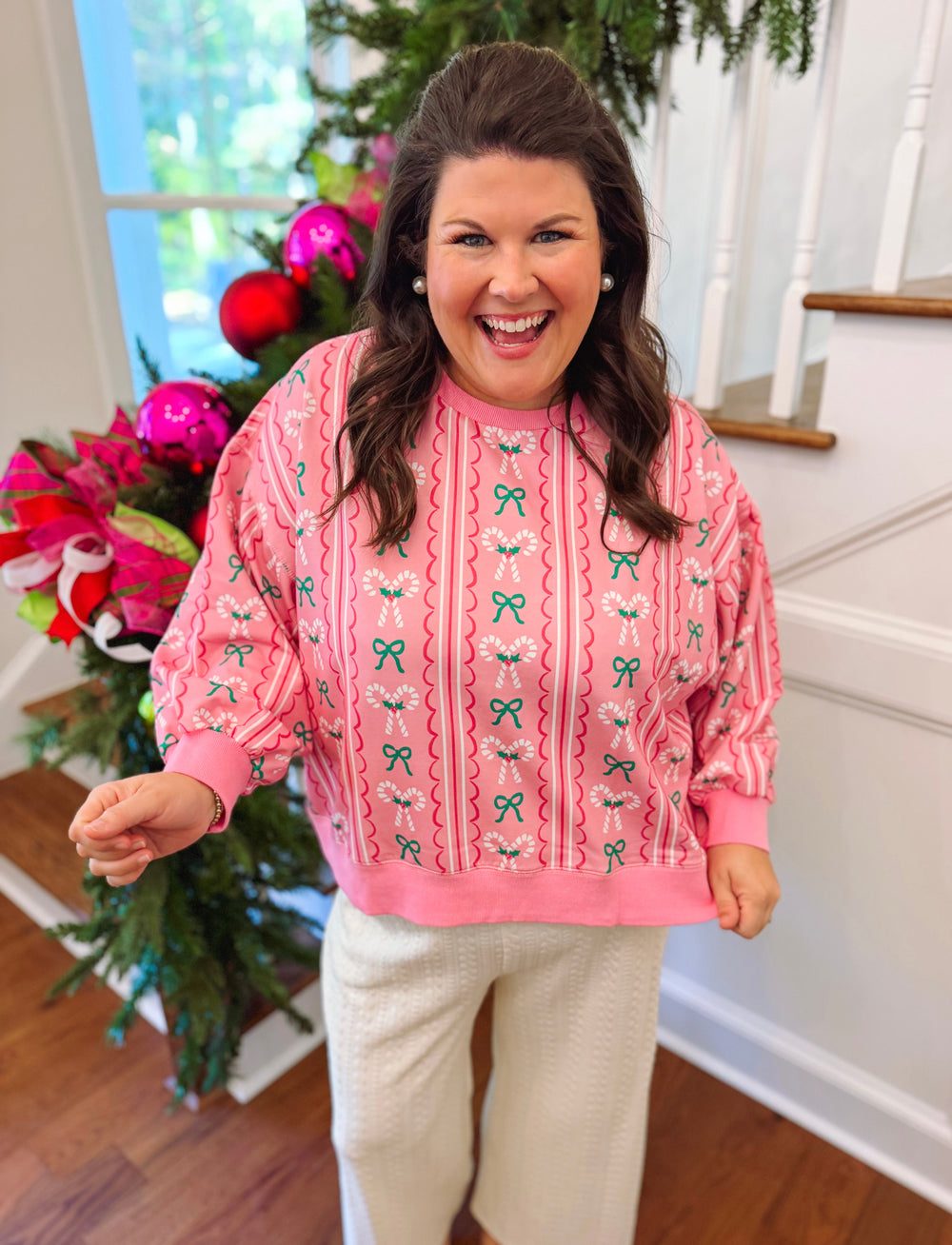 Peppermint Twist Pink Millie Sweatshirt By Mary Square (S-2X)
