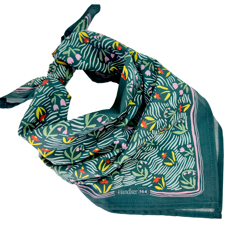 Teal Floral Meadow Bandana