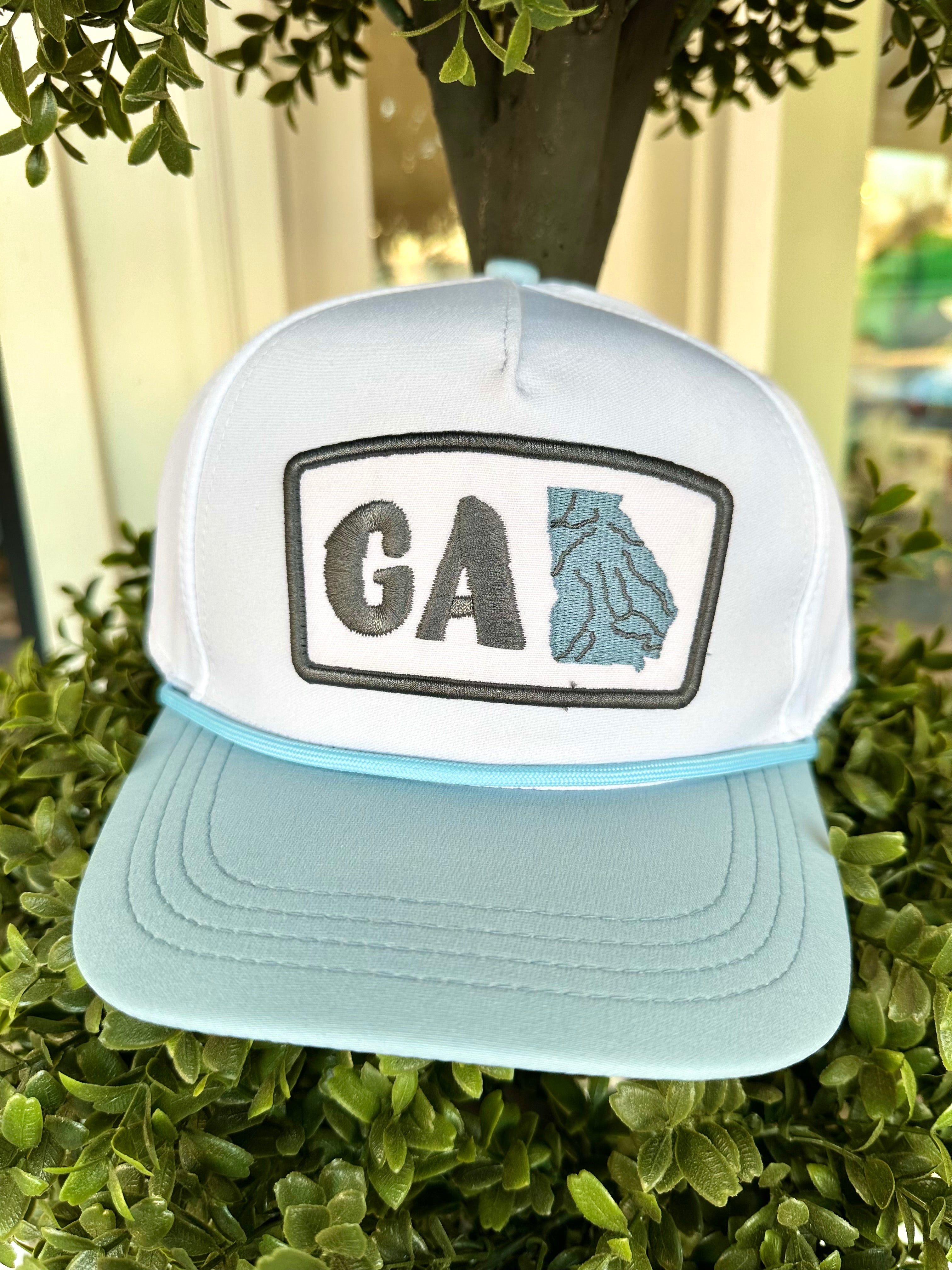 GA Patch Rope Hat in White and Baby Blue by Peach State Pride