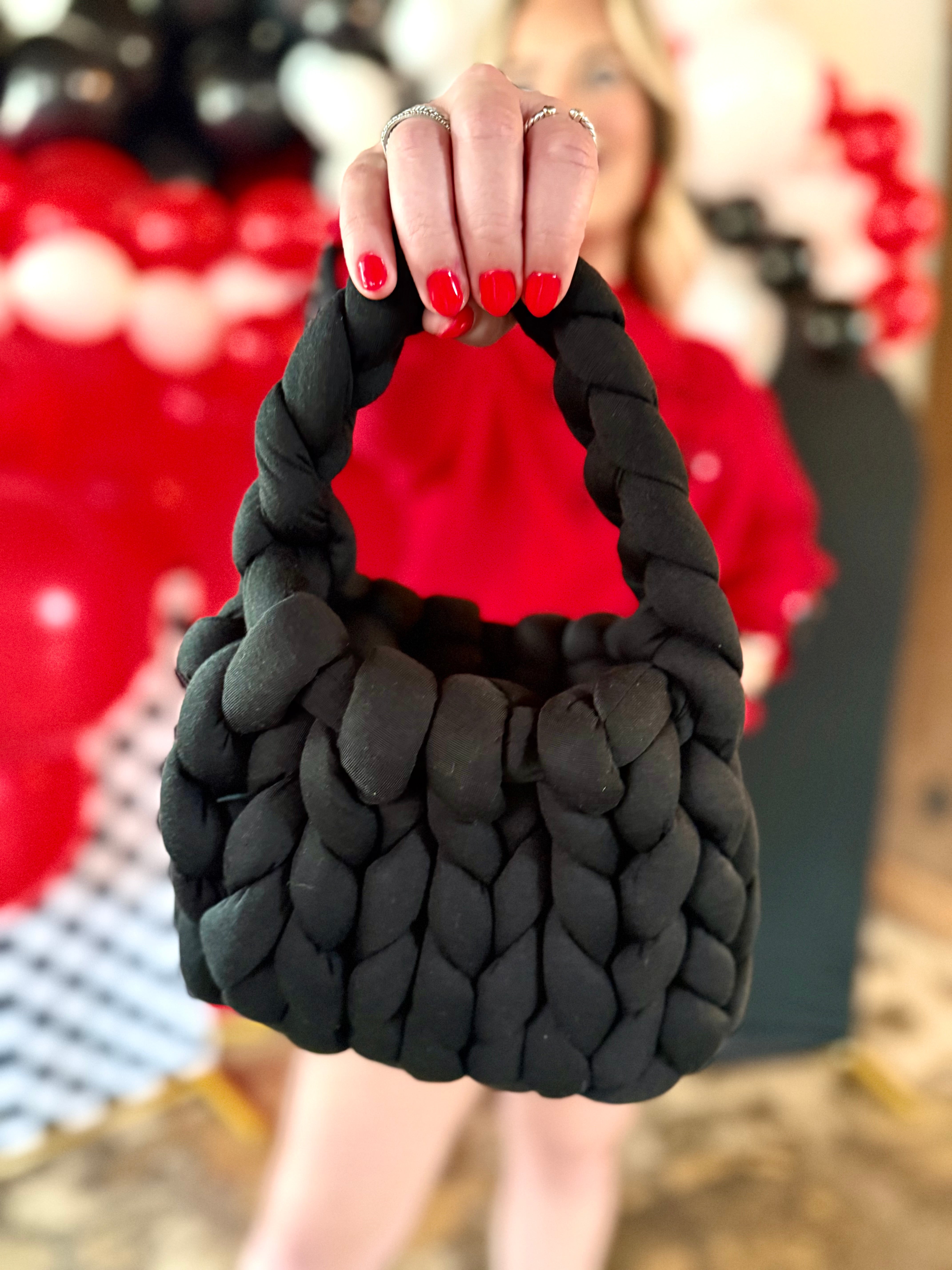 Black Jumbo Yarn Woven Bag