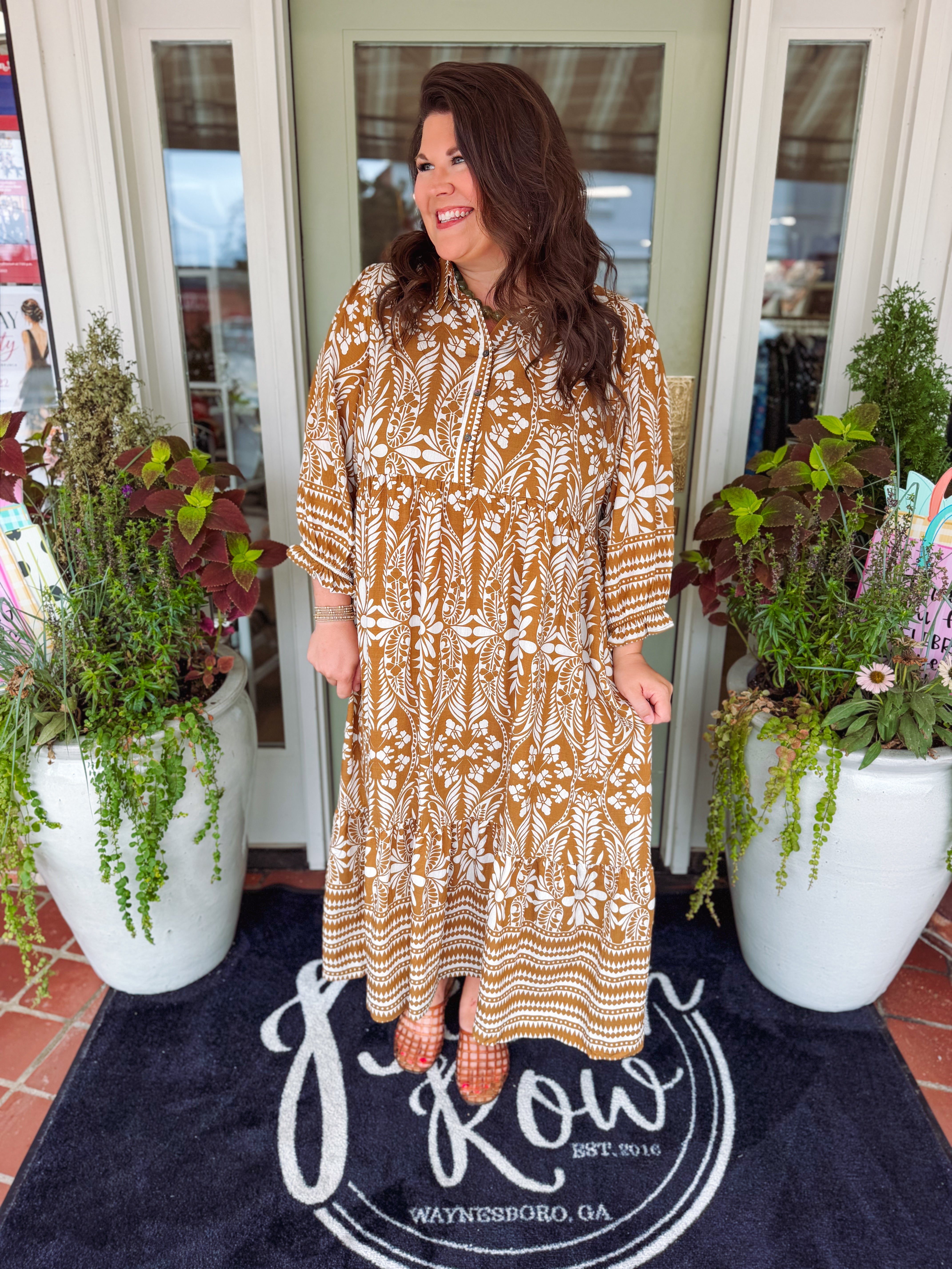 The Ashton Botanical Tiered Midi Dress (XL-2X)