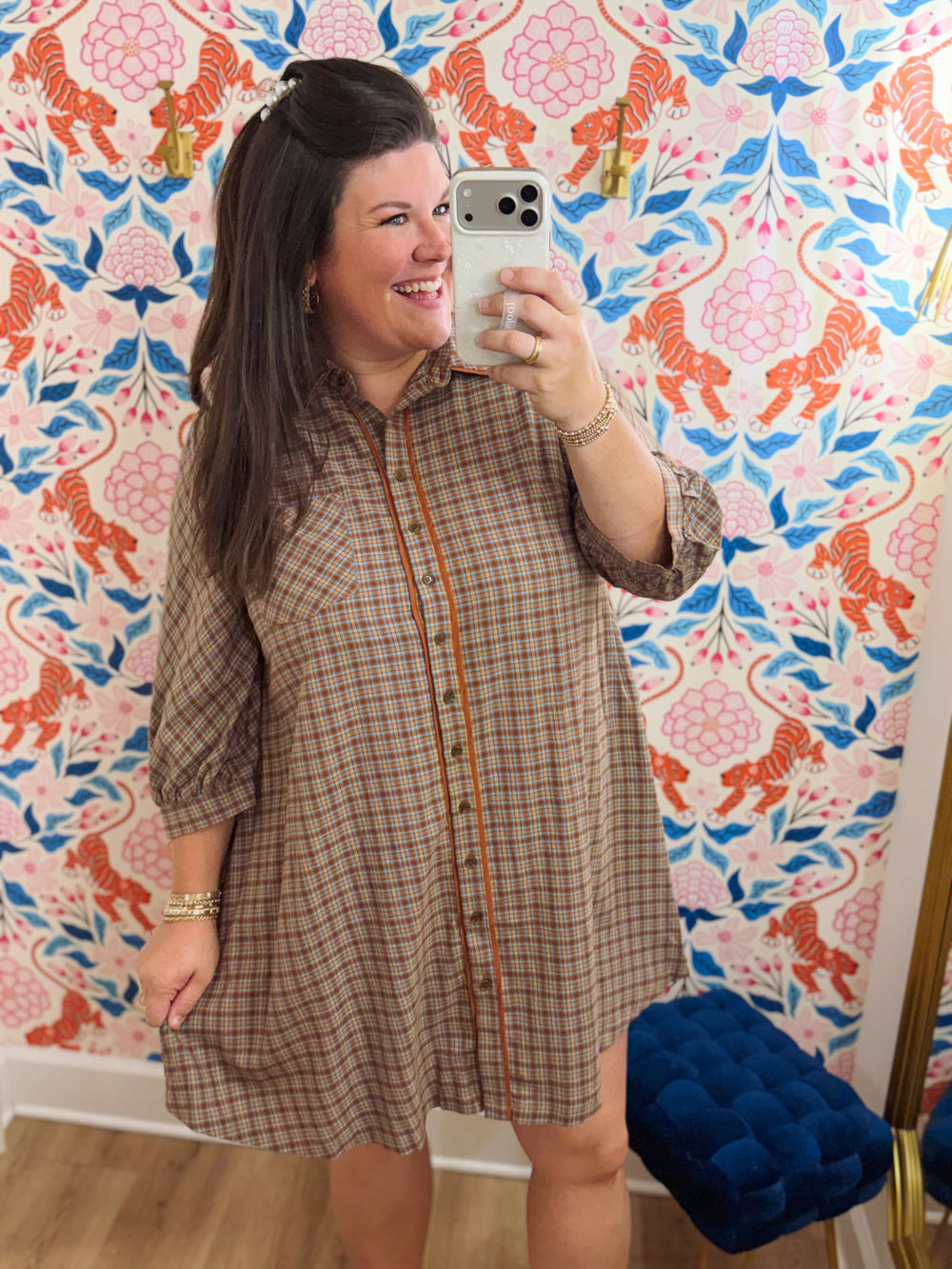 The Morgan Plaid Button Down Dress (XL-2X)