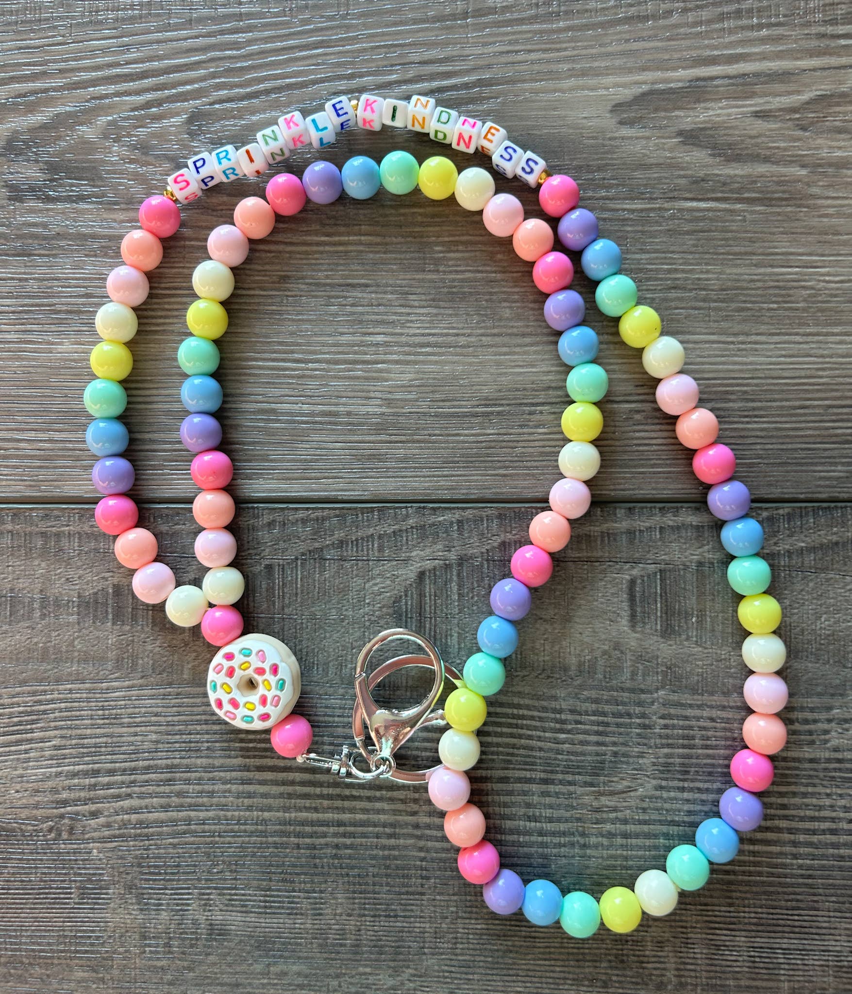 Colorful Beaded Teacher Lanyard with Donut Charm