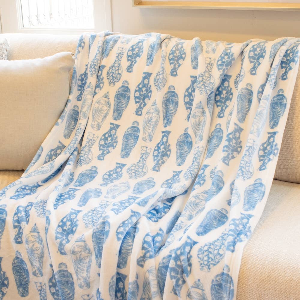 Claire Blue & White Chinoiserie Throw