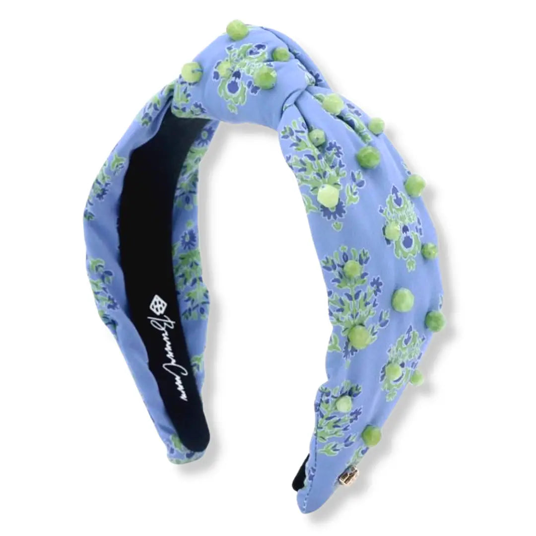 Cornflower Blue and Green Block Print Headband by Brianna Cannon