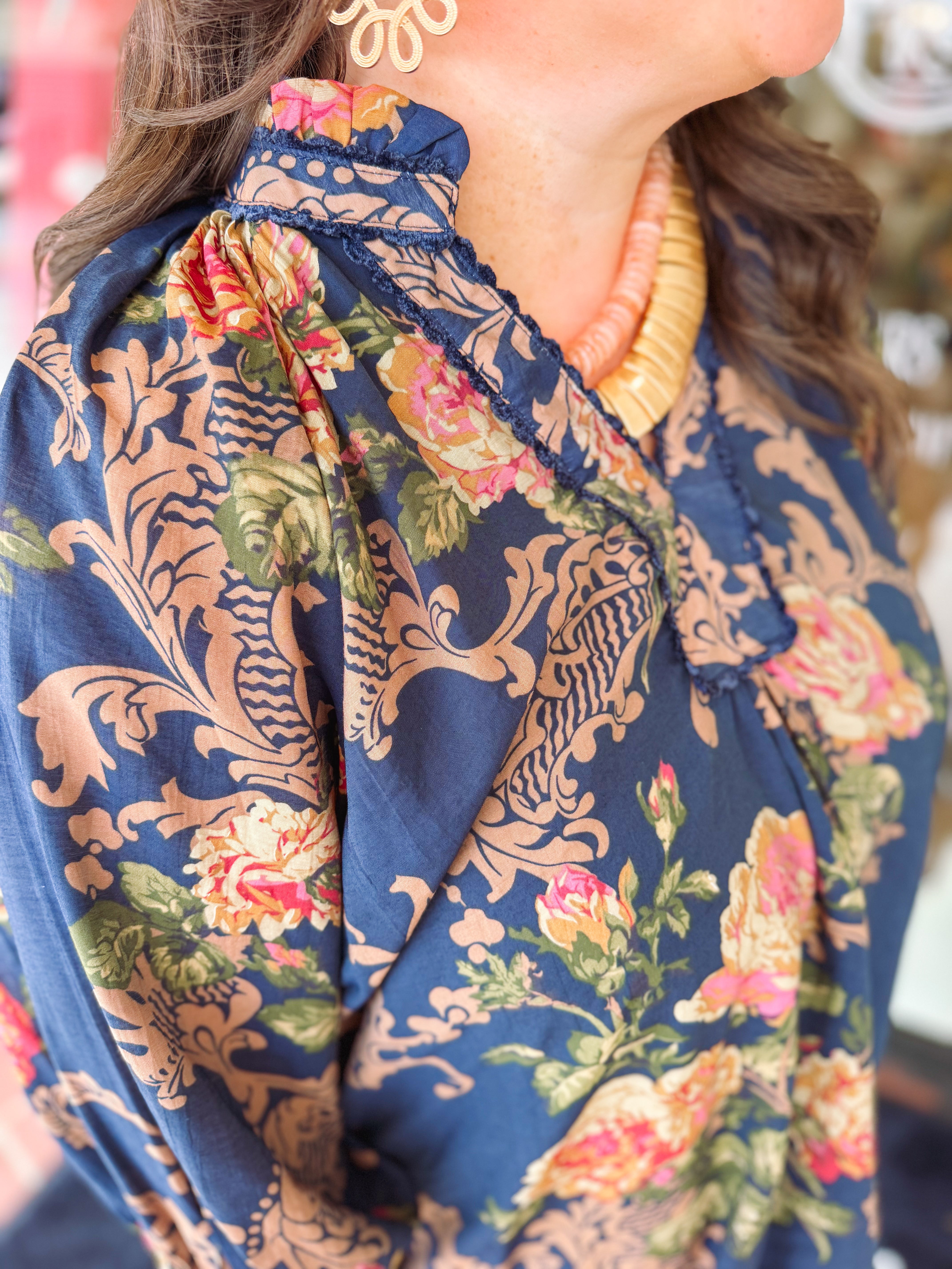The Chele Floral Ruffle Top (XL-2X)