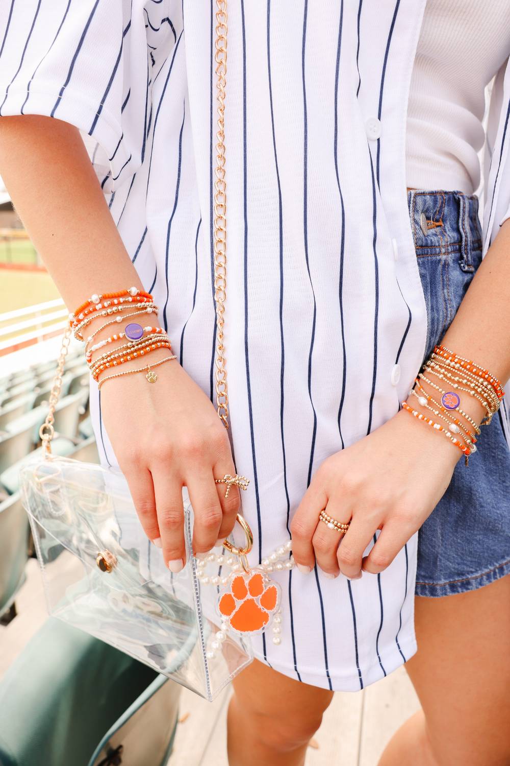 Clemson Logo Charm Bracelet on Gold: Standard