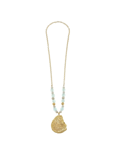 32" Gold Oyster on Recycled Sea Glass + White Turquoise Necklace by Susan Shaw Chic