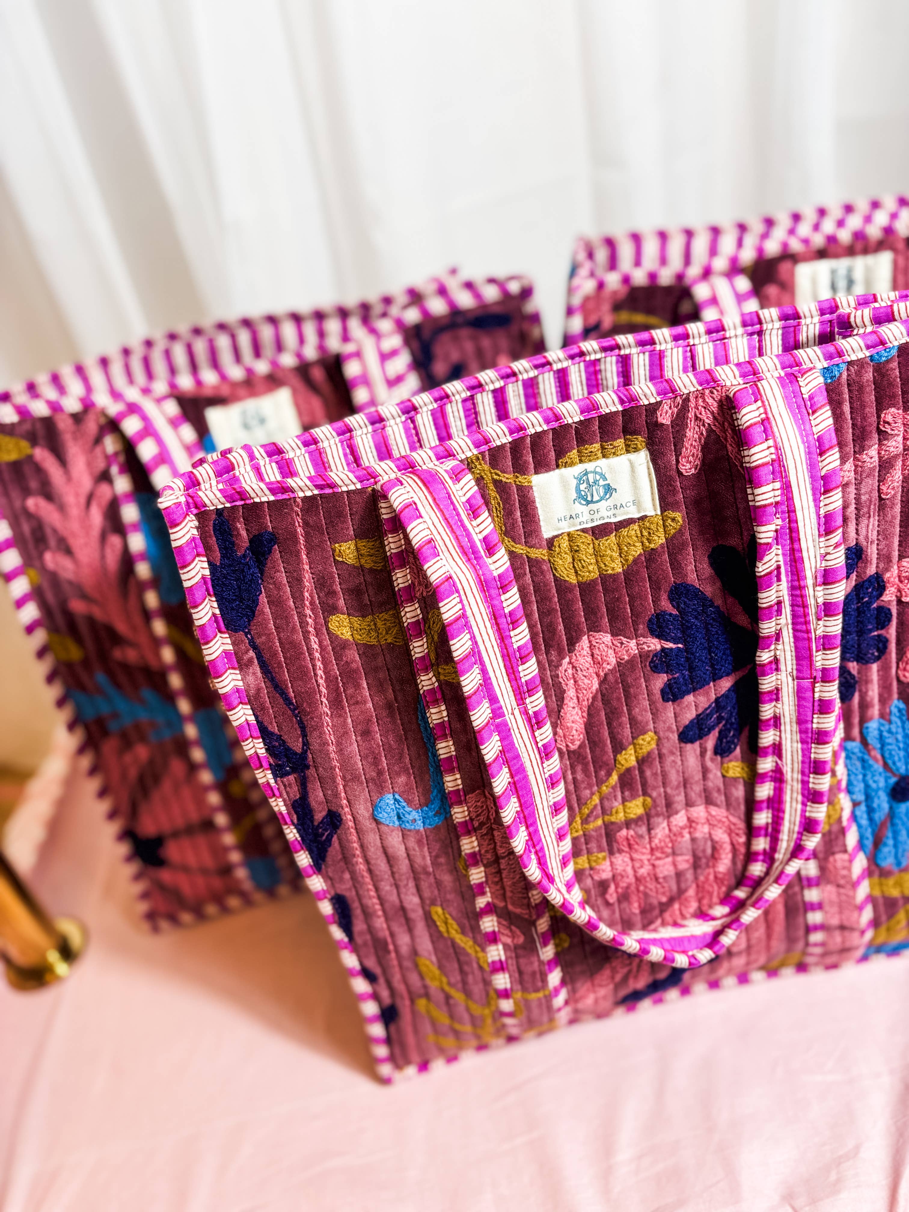 Marigold Large Embroidered Quilted Tote Bag