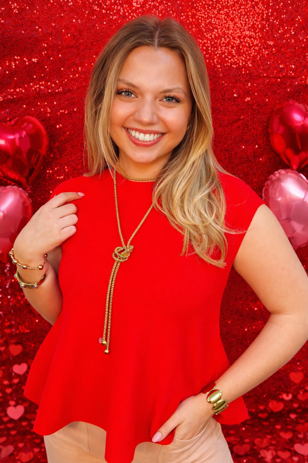 The Sadie Sleeveless Knit Top in Red