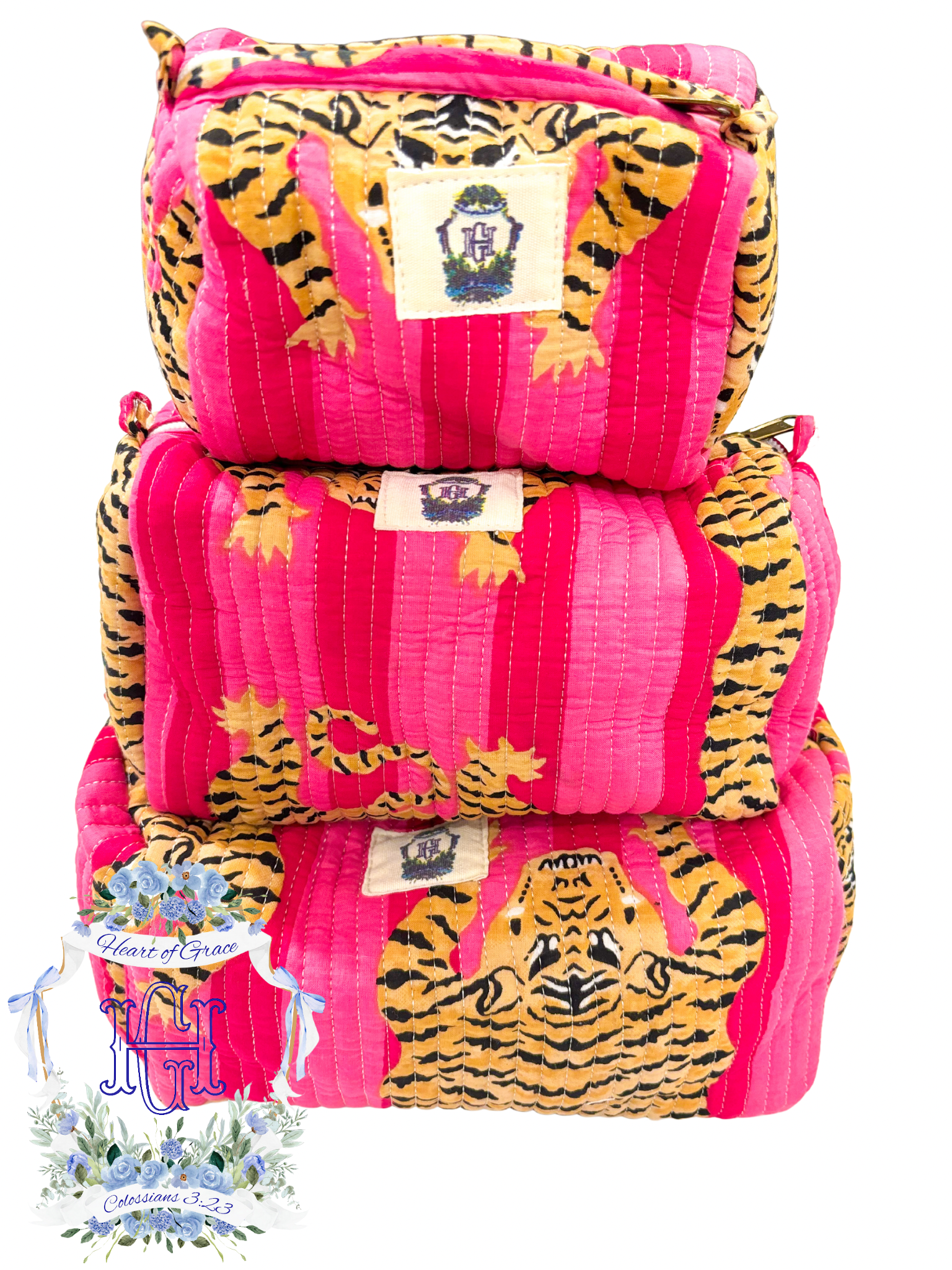 Eye of the Tiger Quilted Cosmetic Bags-set of 3