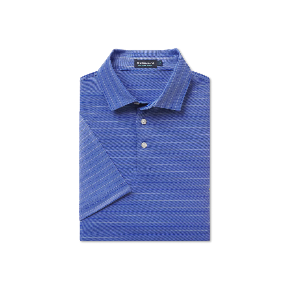 Tyner Twill Performance Polo in Blue & White by Southern Marsh