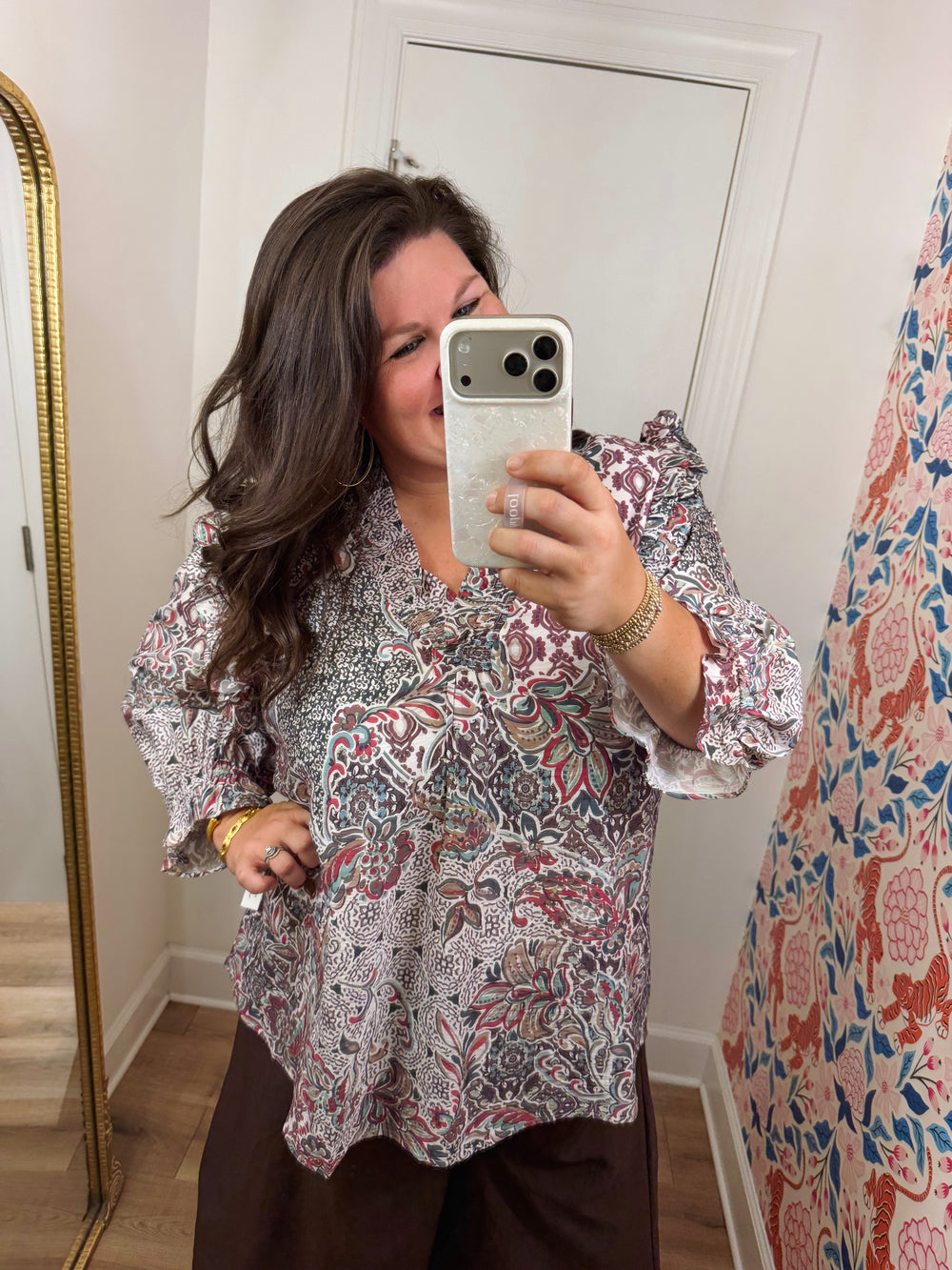 The Kaylor Mix Print Ruffle Detail Top (XL-2X)