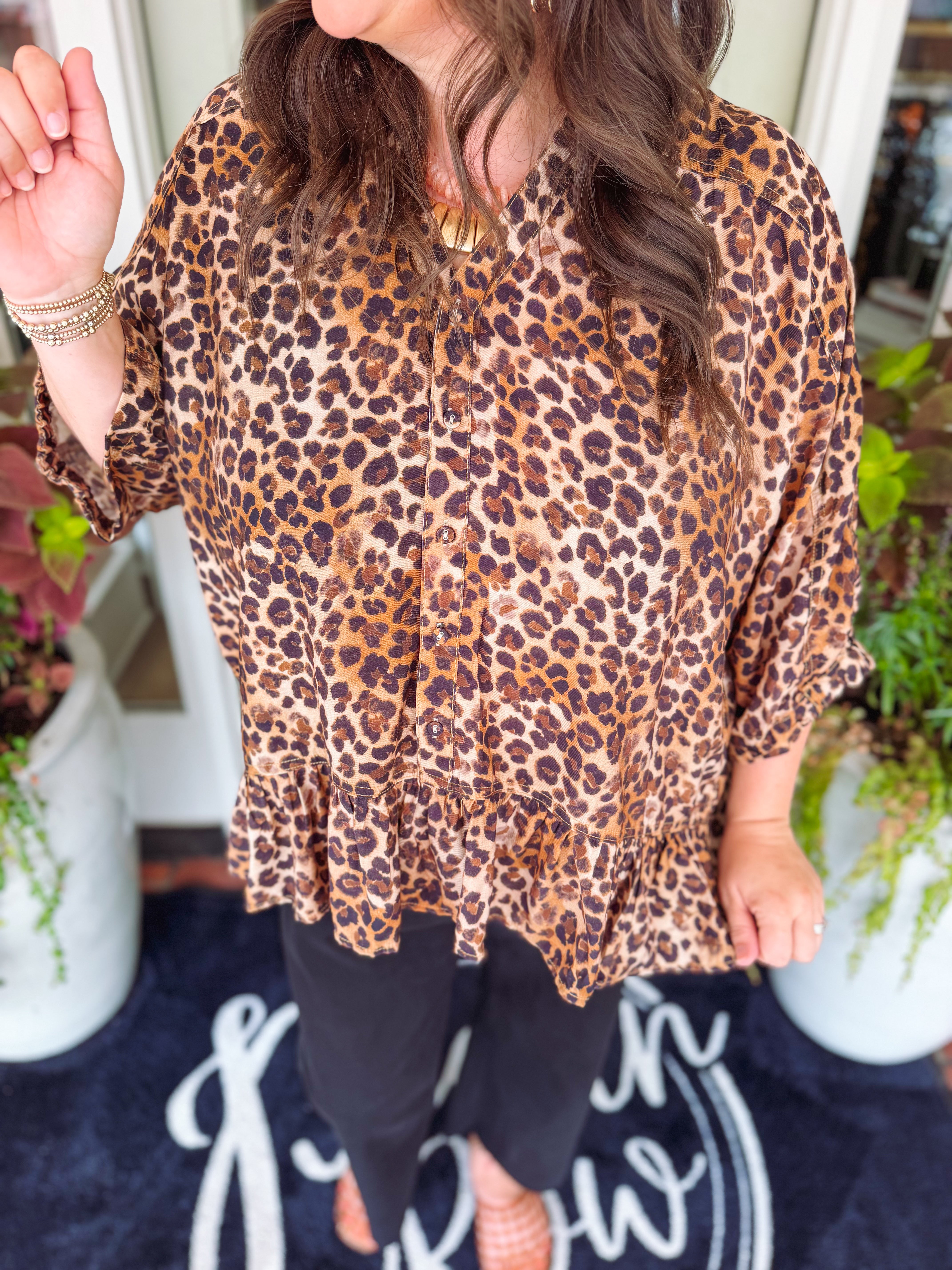 The Sophie Leopard Print Peplum Top (XL-2X)