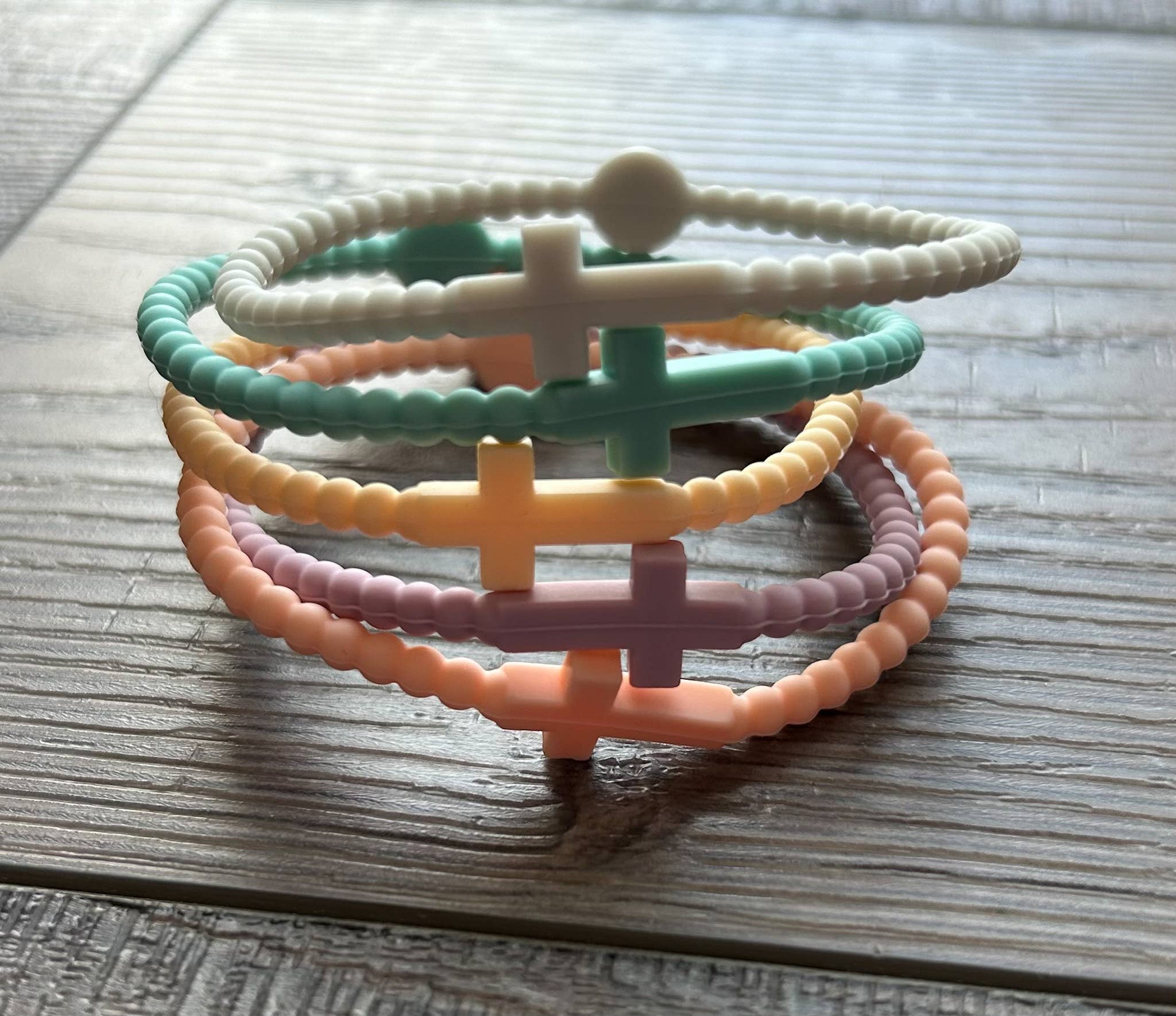 Silicone Cross Bracelet Set of 5 in Neutral