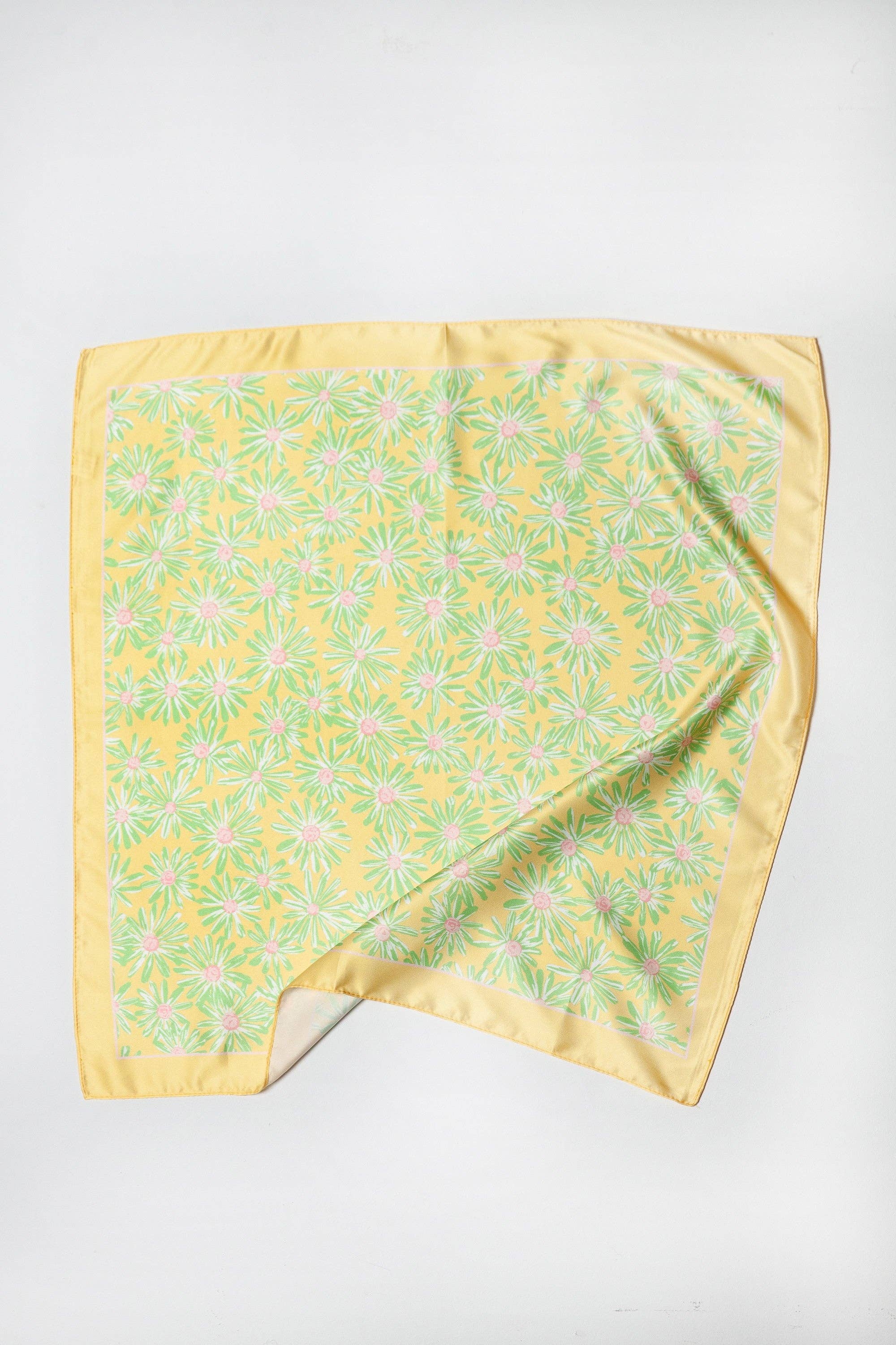 Flower Silky Feel Bandana Scarf in Yellow