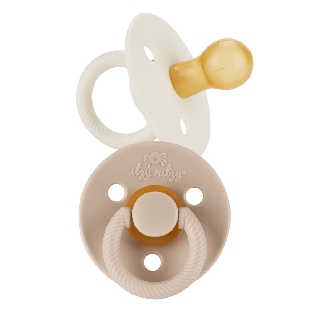Itzy Soother™ Natural Rubber Paci Sets: Coconut + Toast 6-18M