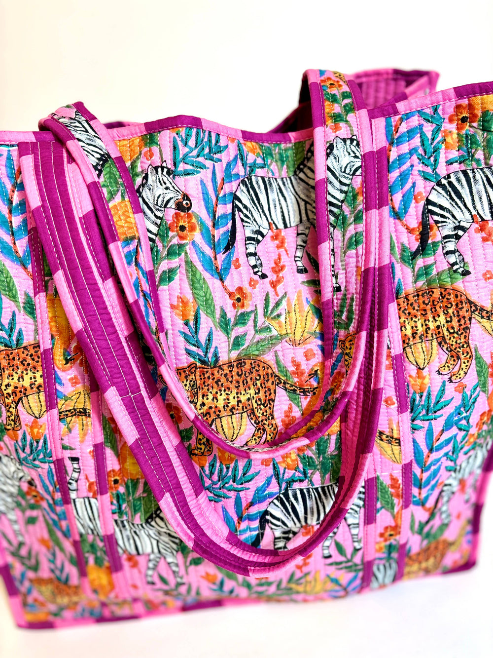 Safari Days Striped Lavender Quilted Tote Bag
