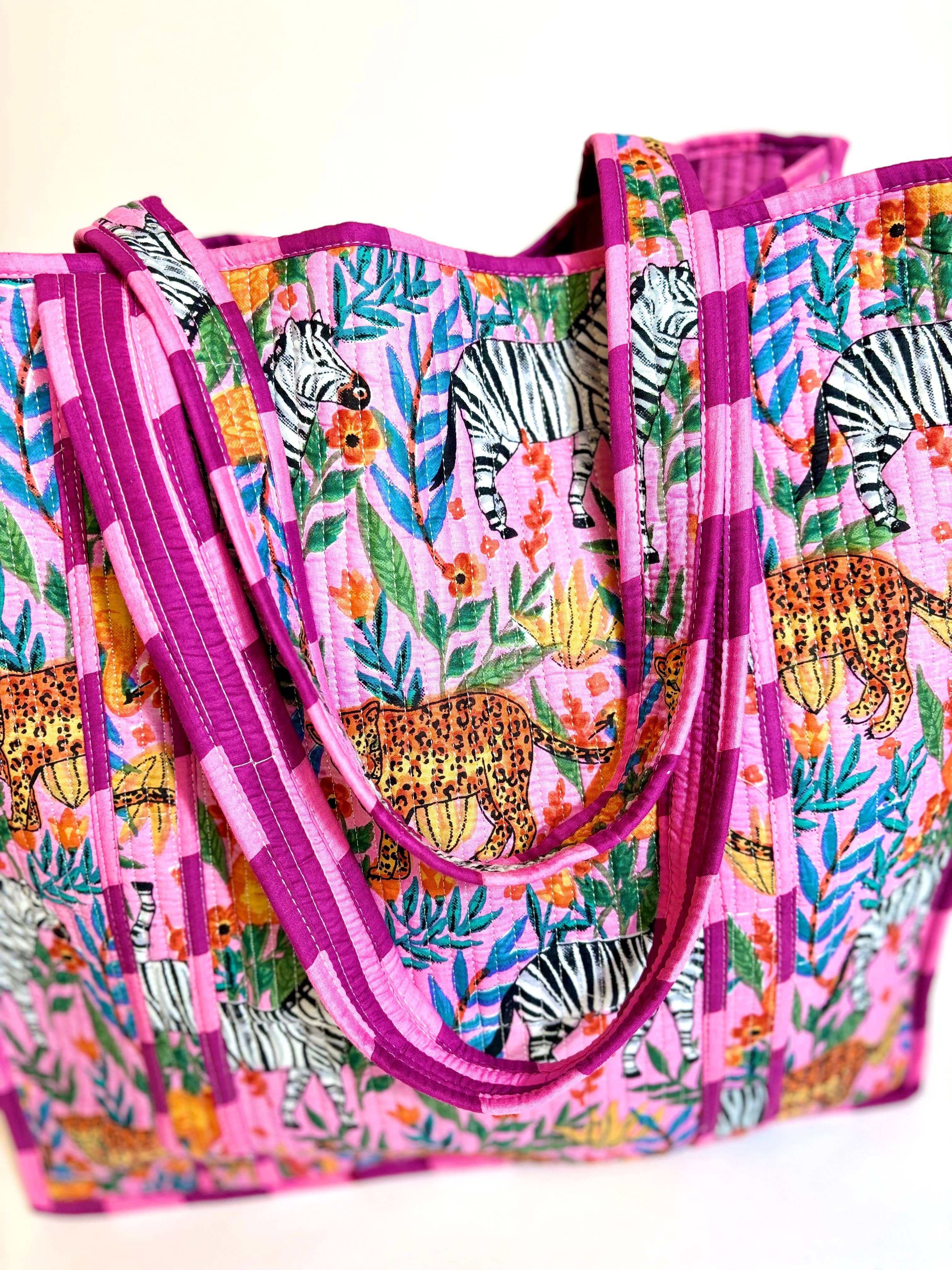 Safari Days Striped Lavender Quilted Tote Bag
