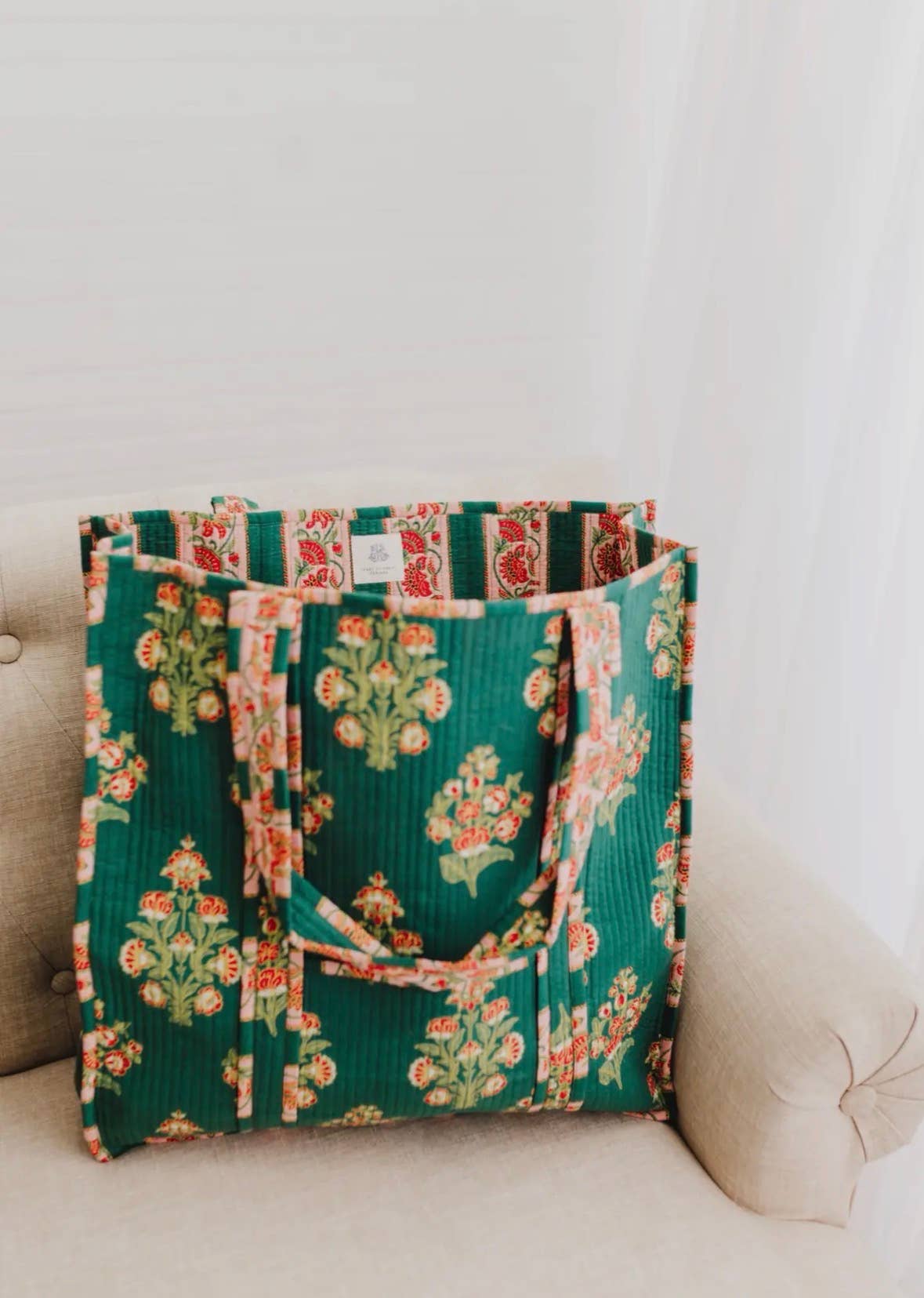 Elodie Luxe Block Print Quilted Tote Bag Regular Size