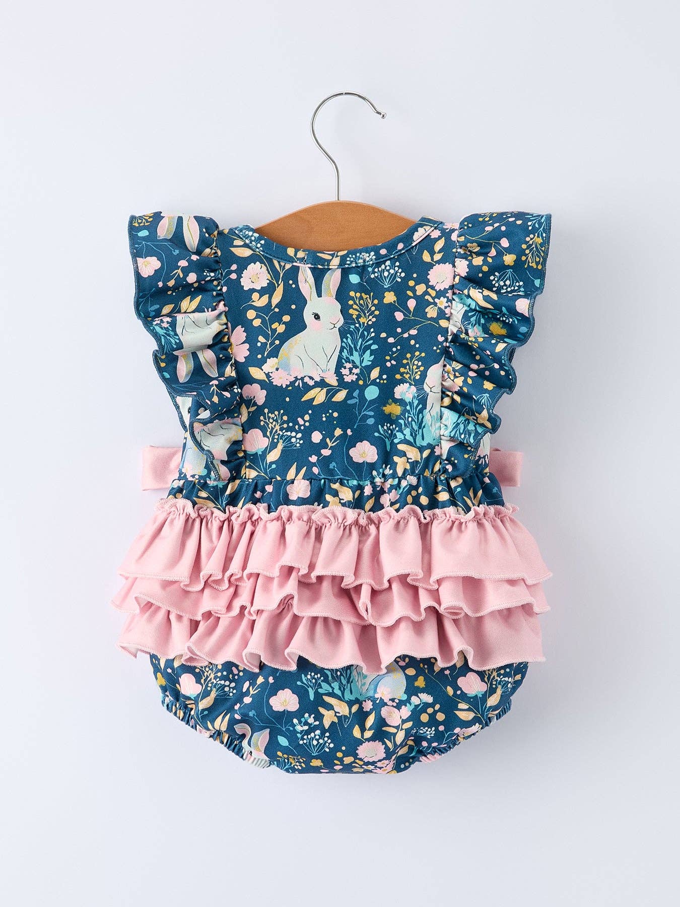 Easter Bunny Garden Ruffle Sleeve Baby Girls Romper